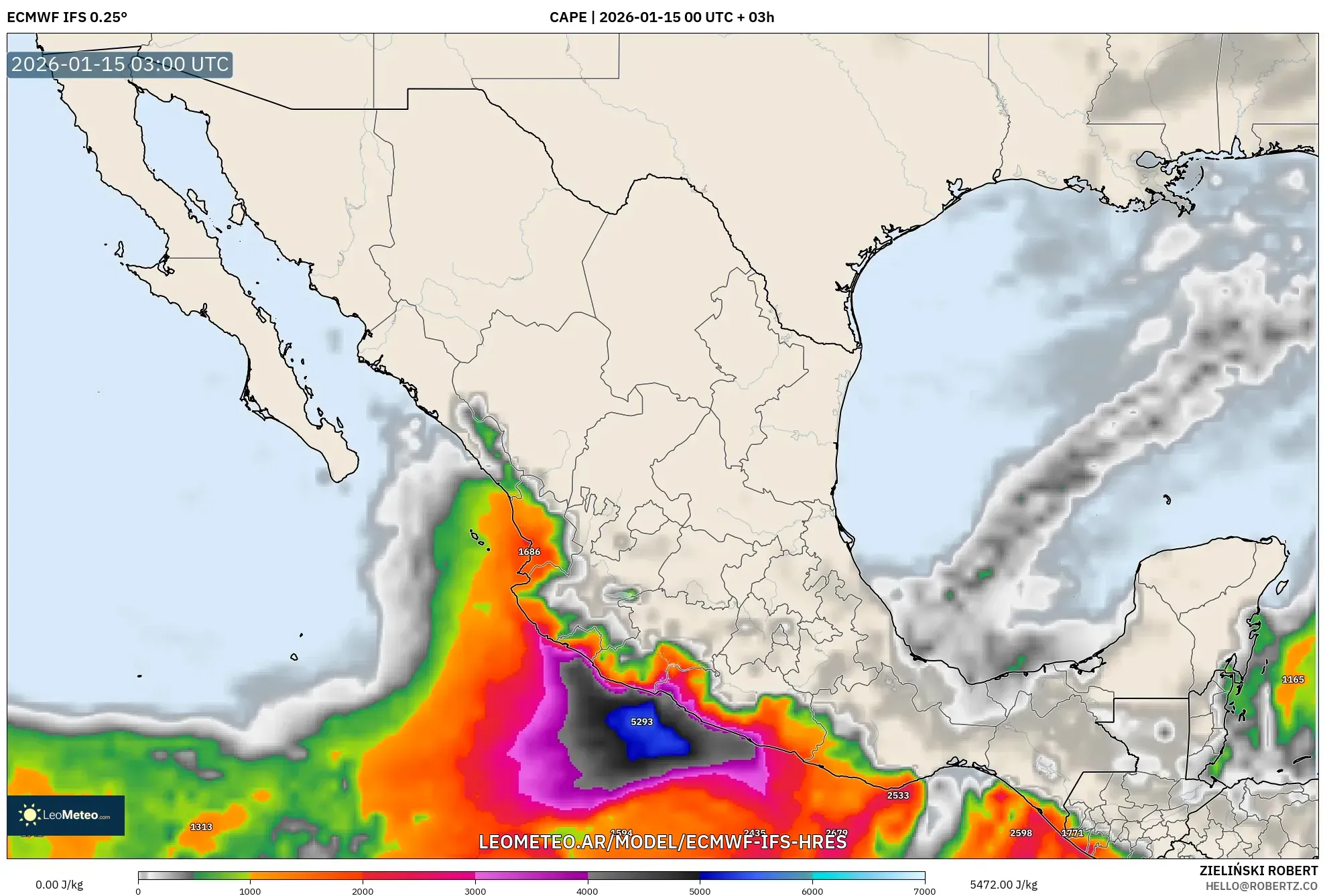 ECMWF IFS 0.25° model - México, CAPE