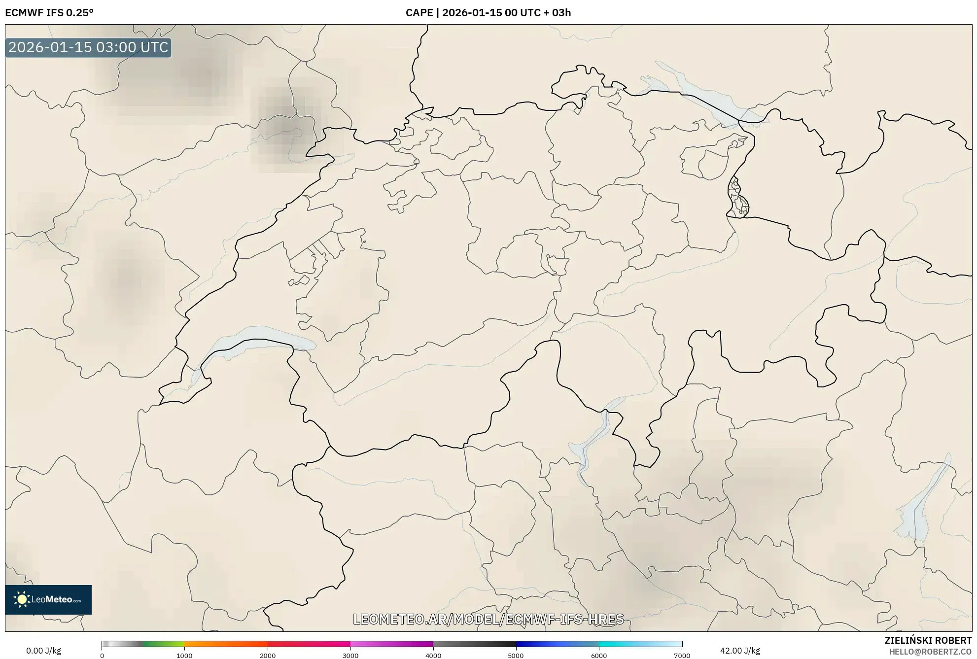 ECMWF IFS 0.25° model - Suiza, CAPE