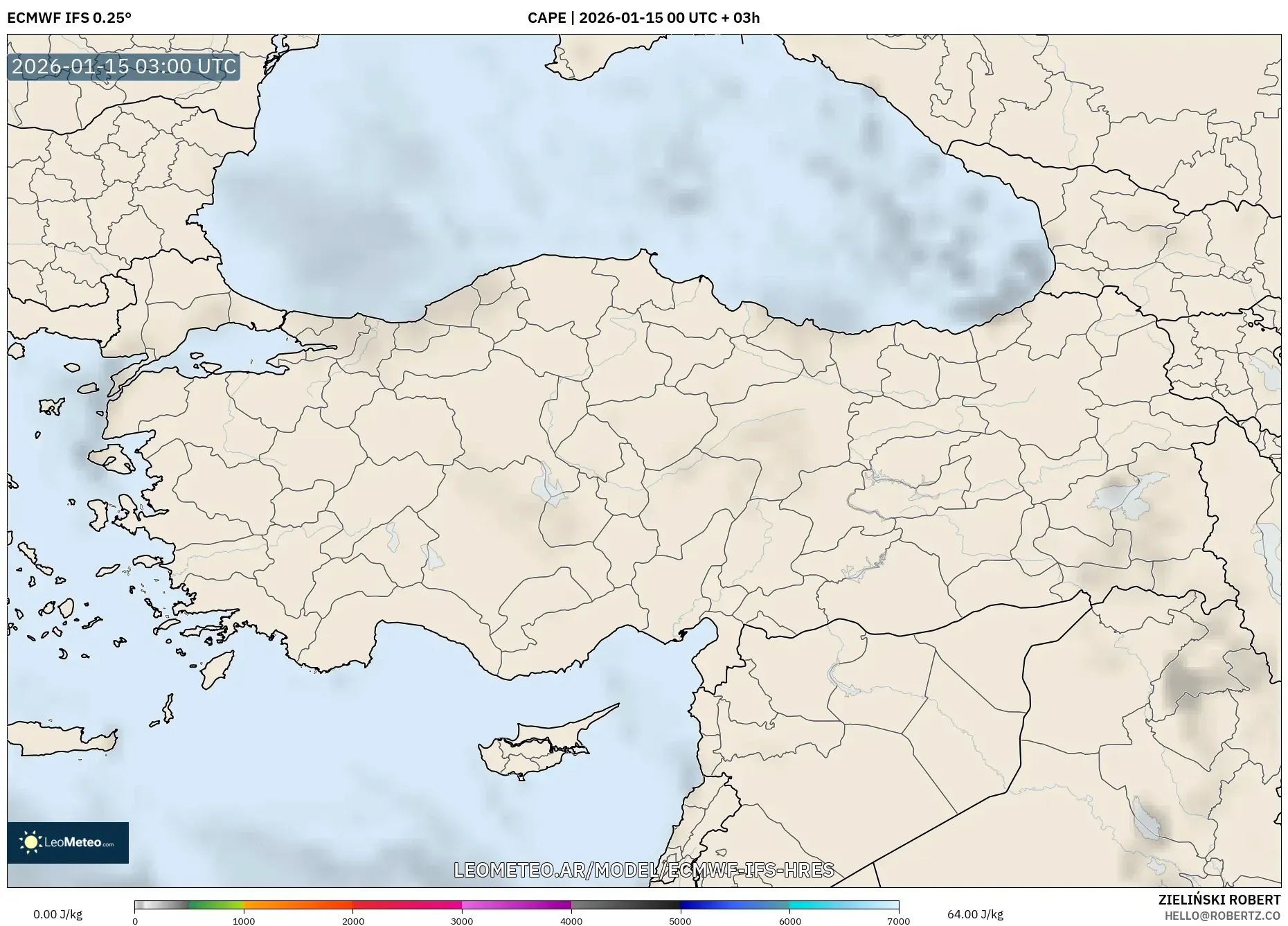 ECMWF IFS 0.25° model - Turquía, CAPE