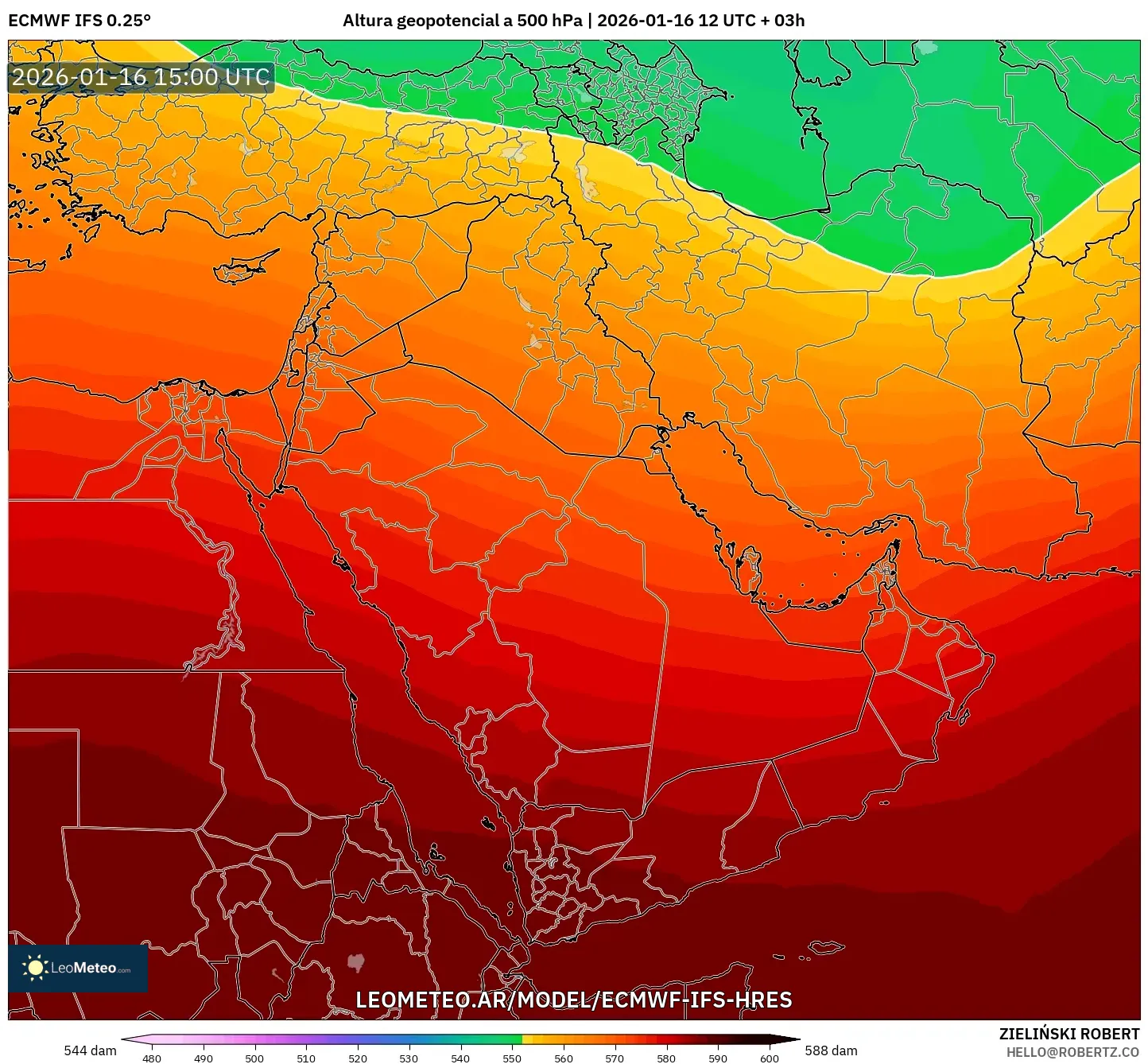 ECMWF IFS 0.25° model - Oriente Medio, Altura geopotencial a 500 hPa