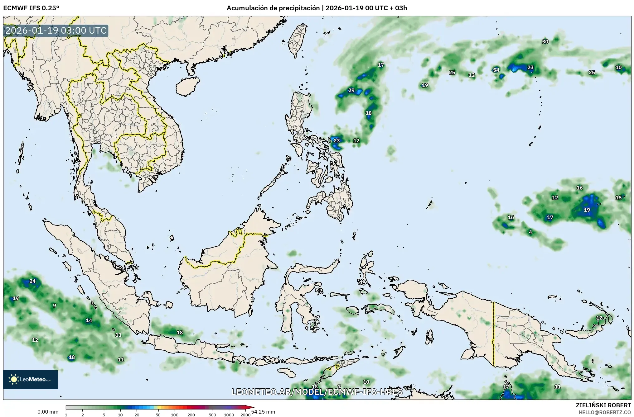 ECMWF IFS 0.25° model - Sudeste Asiático, Acumulación de precipitación