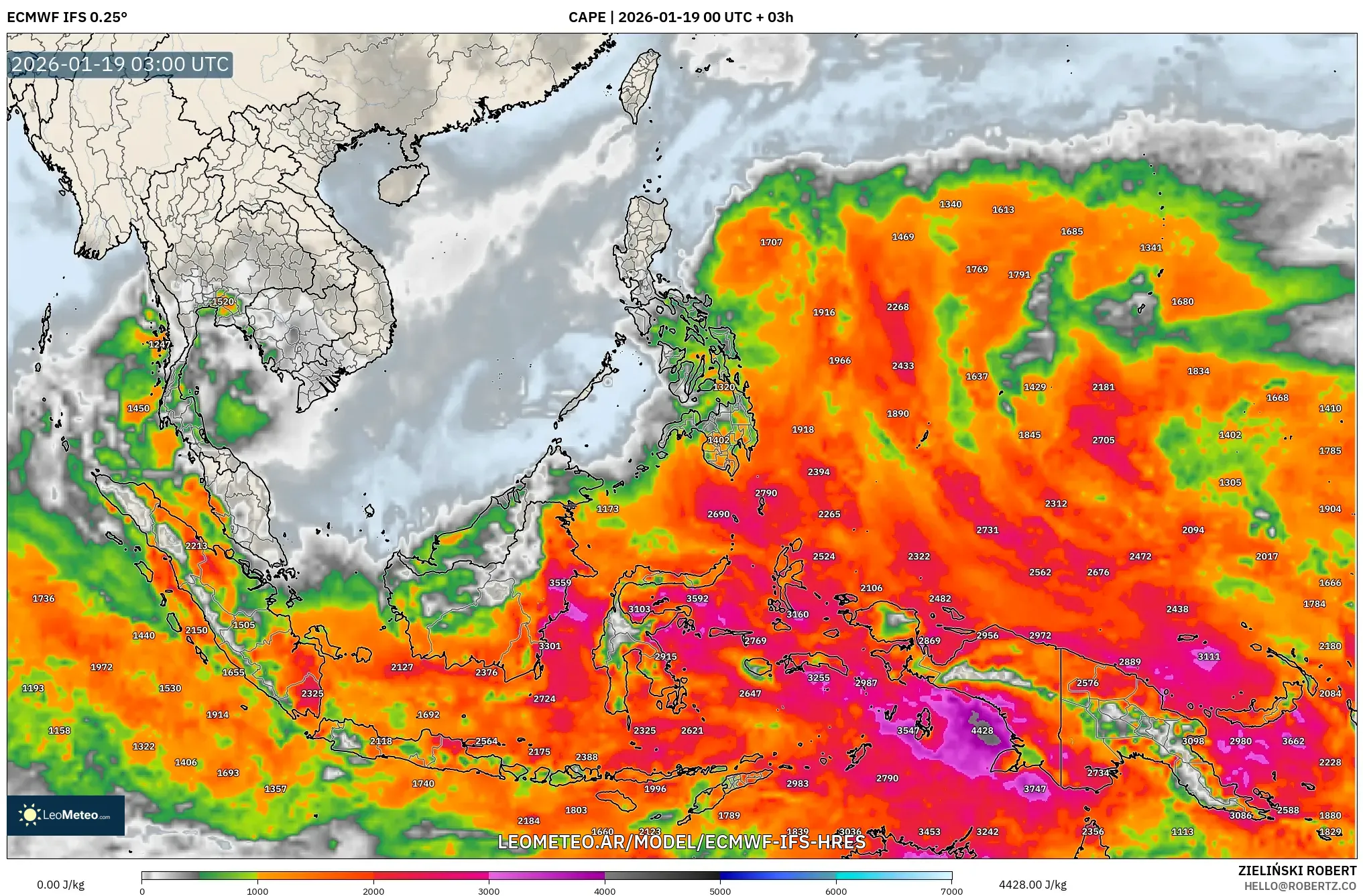 ECMWF IFS 0.25° model - Sudeste Asiático, CAPE