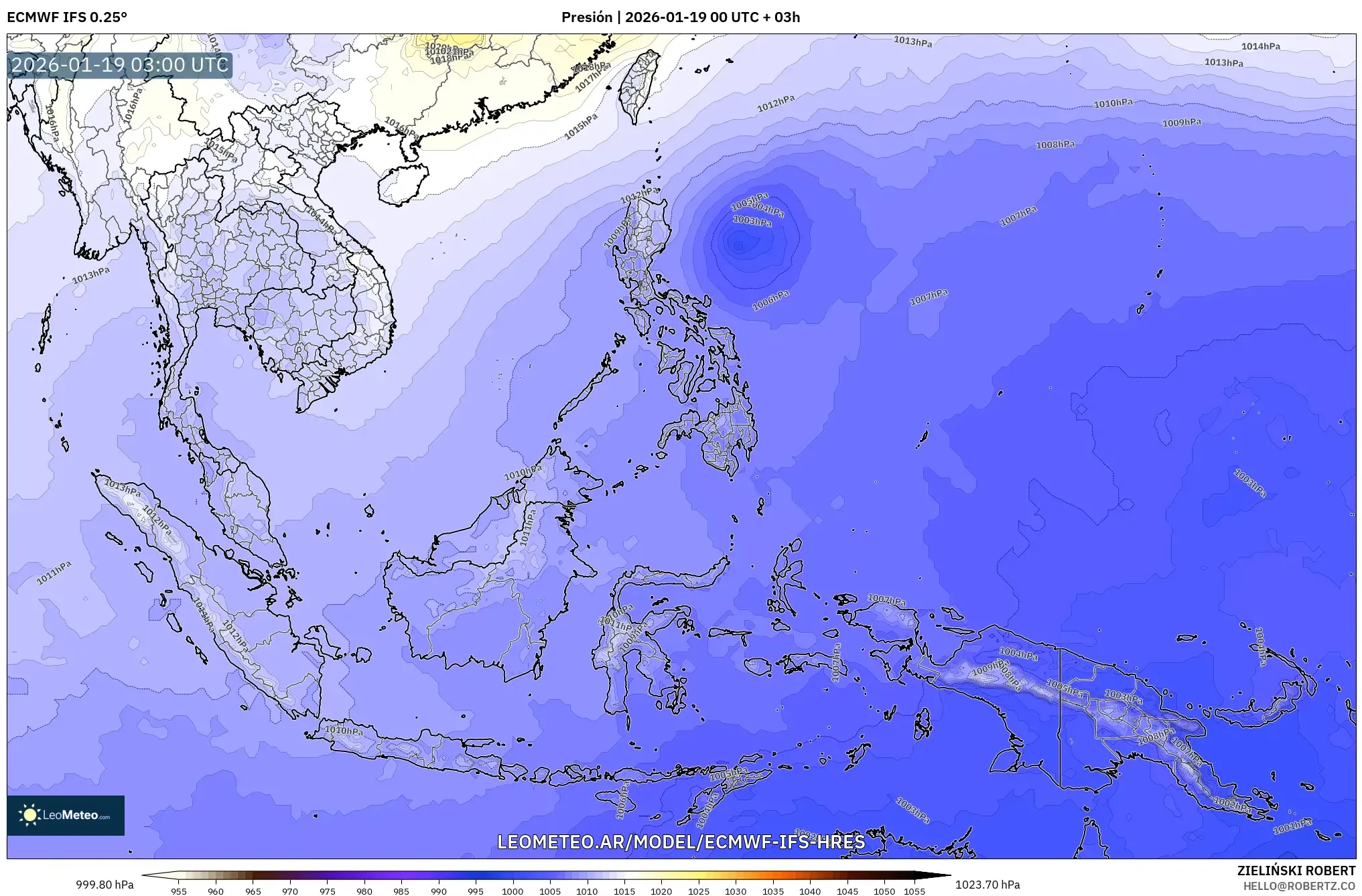 ECMWF IFS 0.25° model - Sudeste Asiático, Presión