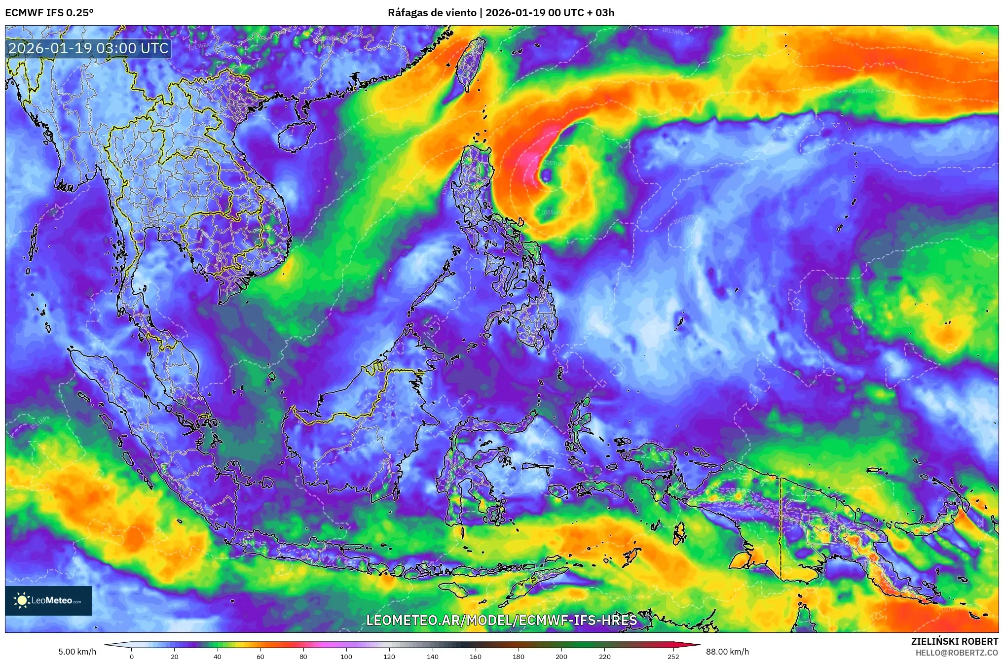 ECMWF IFS 0.25° model - Sudeste Asiático, Ráfagas de viento