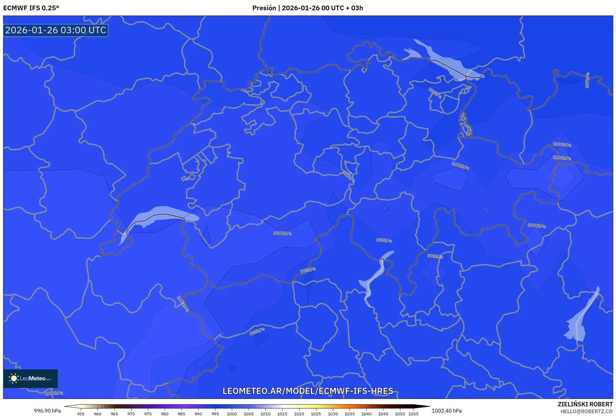 ECMWF IFS 0.25° model - Suiza, Presión