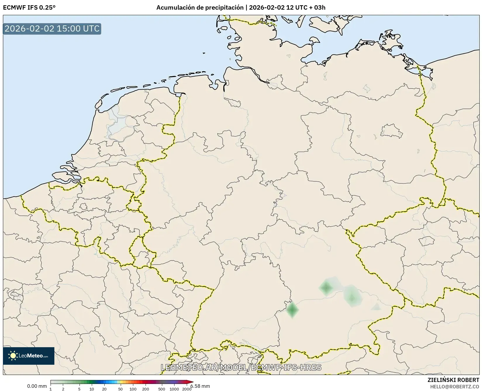 ECMWF IFS 0.25° model - Alemania, Acumulación de precipitación