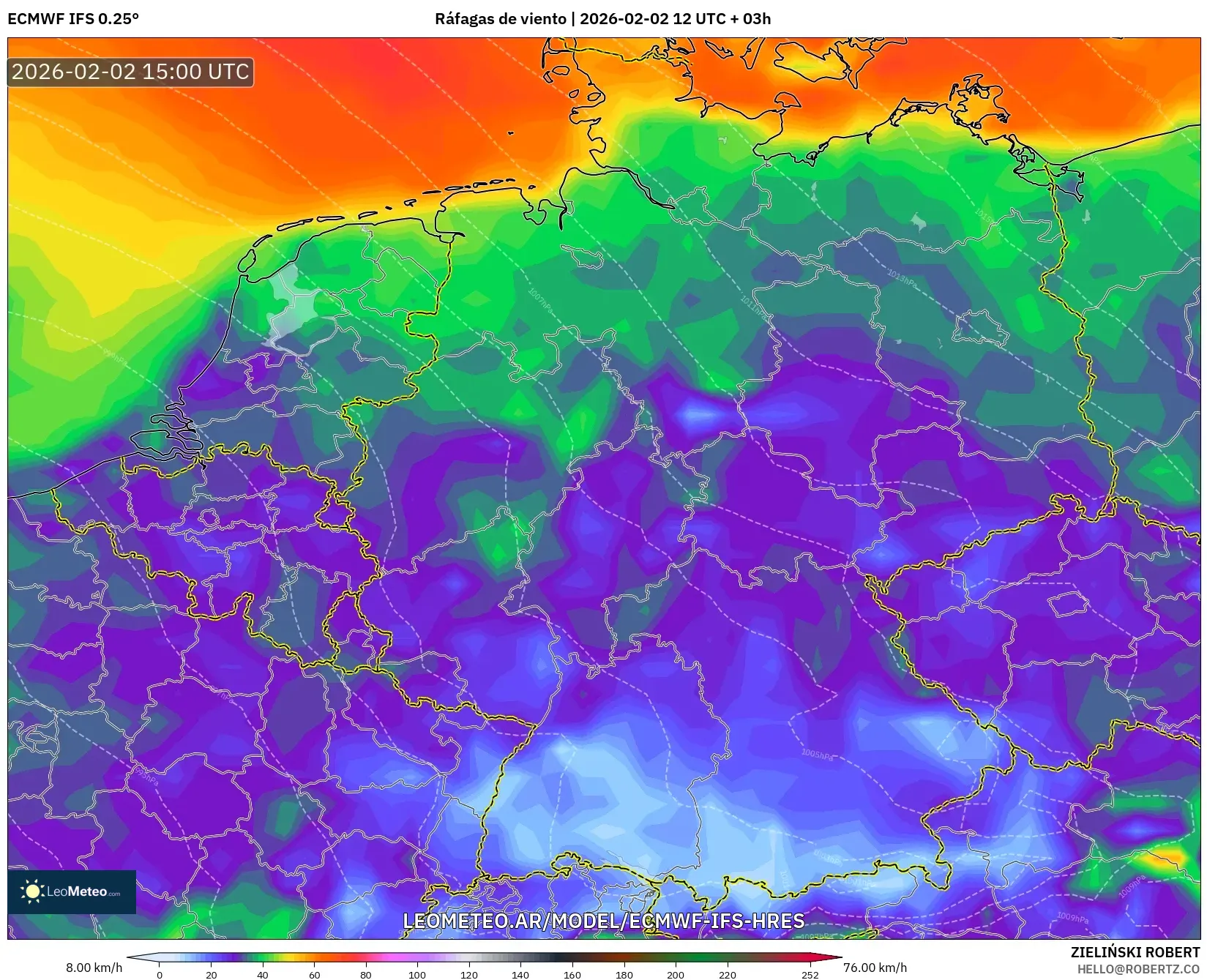 ECMWF IFS 0.25° model - Alemania, Ráfagas de viento