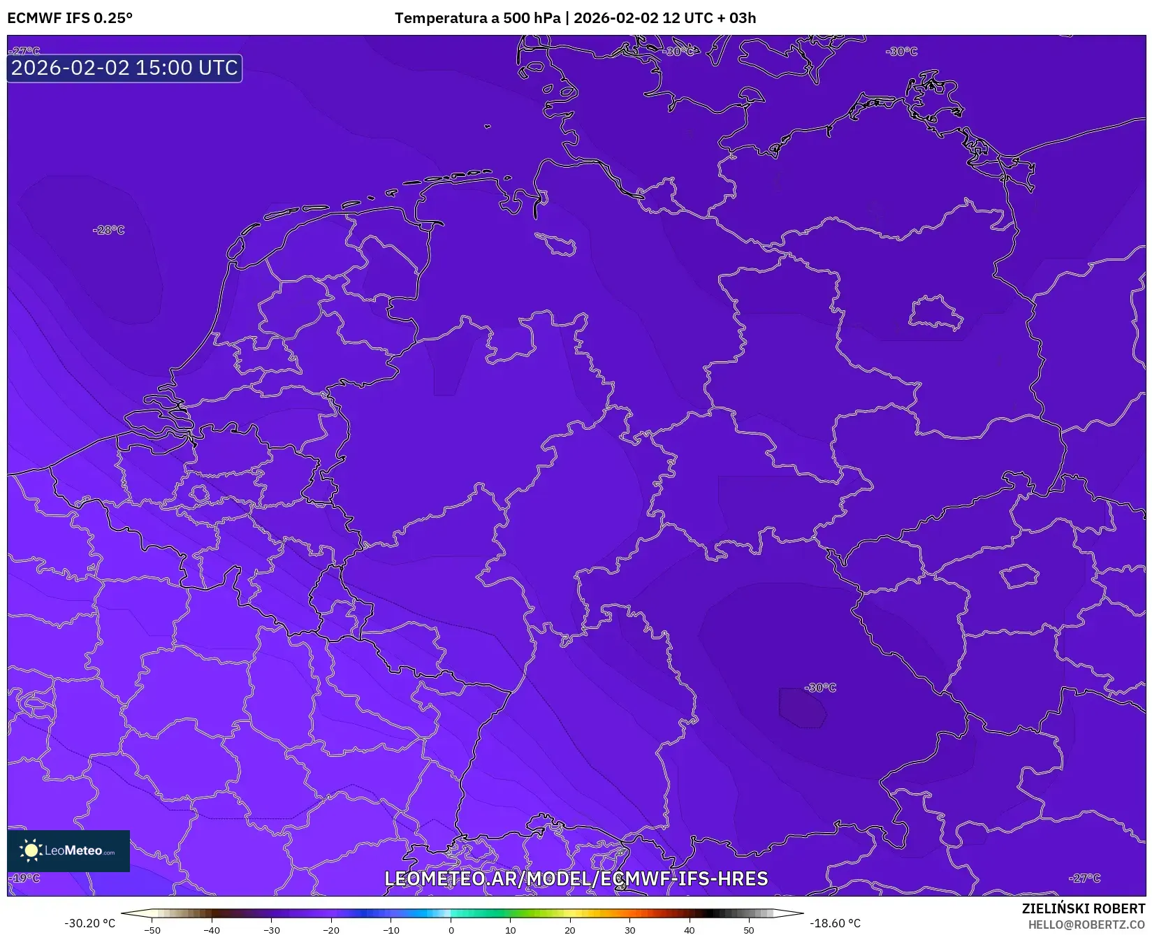 ECMWF IFS 0.25° model - Alemania, Temperatura a 500 hPa