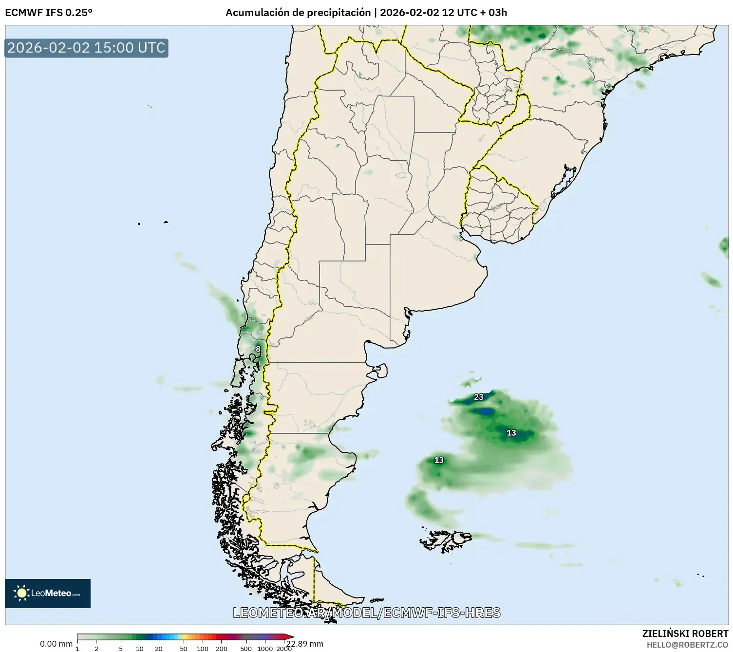 ECMWF IFS 0.25° model - Argentina, Acumulación de precipitación