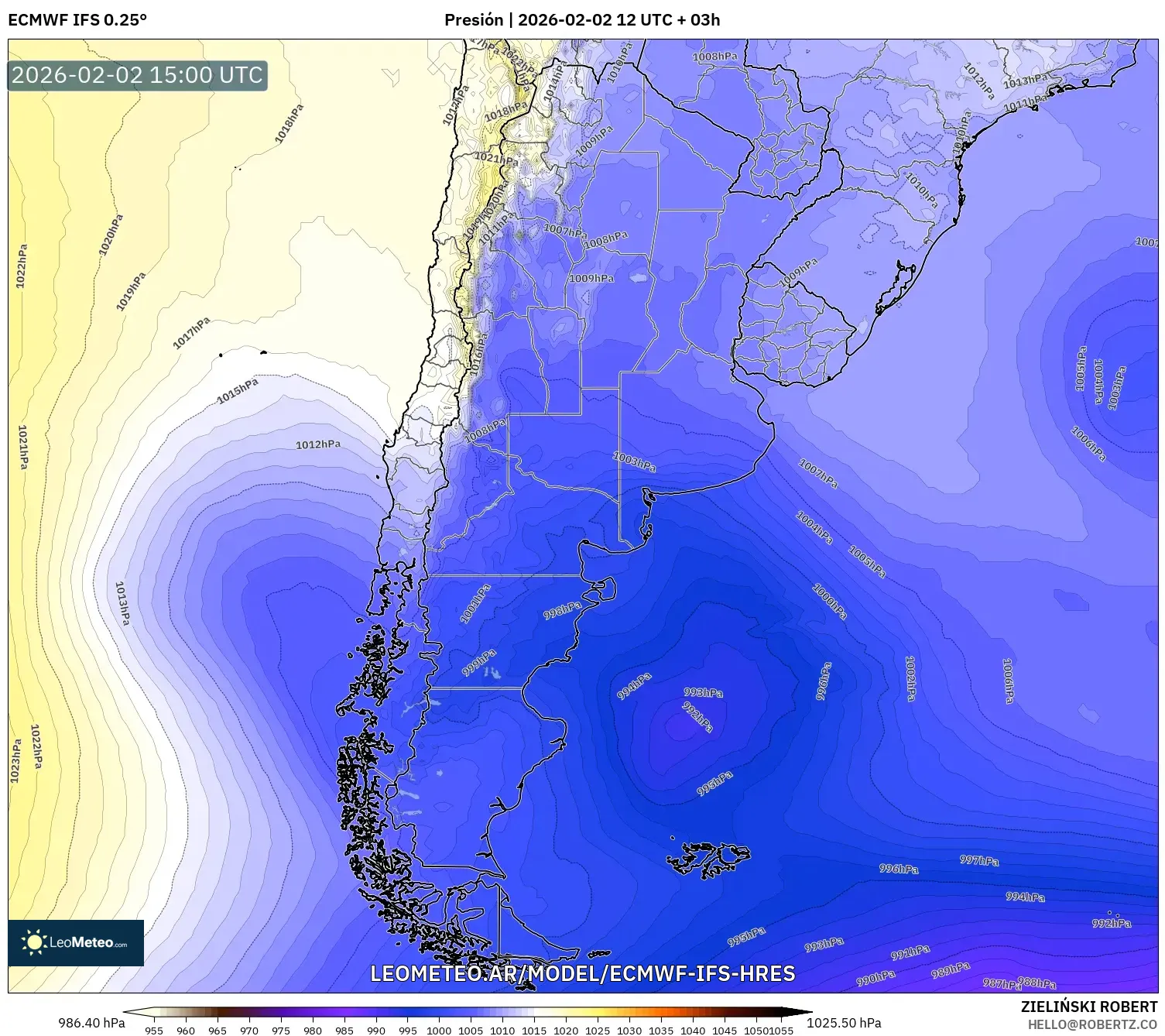 ECMWF IFS 0.25° model - Argentina, Presión