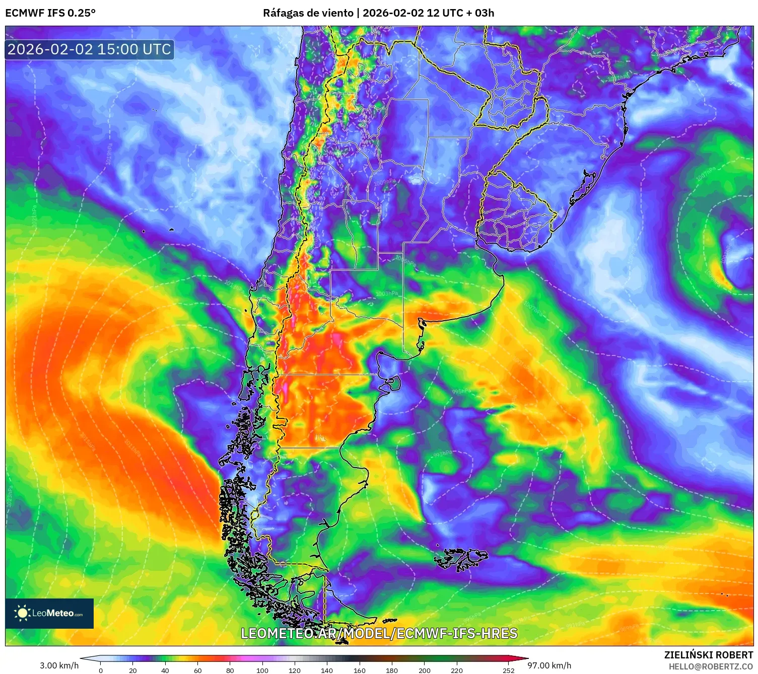ECMWF IFS 0.25° model - Argentina, Ráfagas de viento