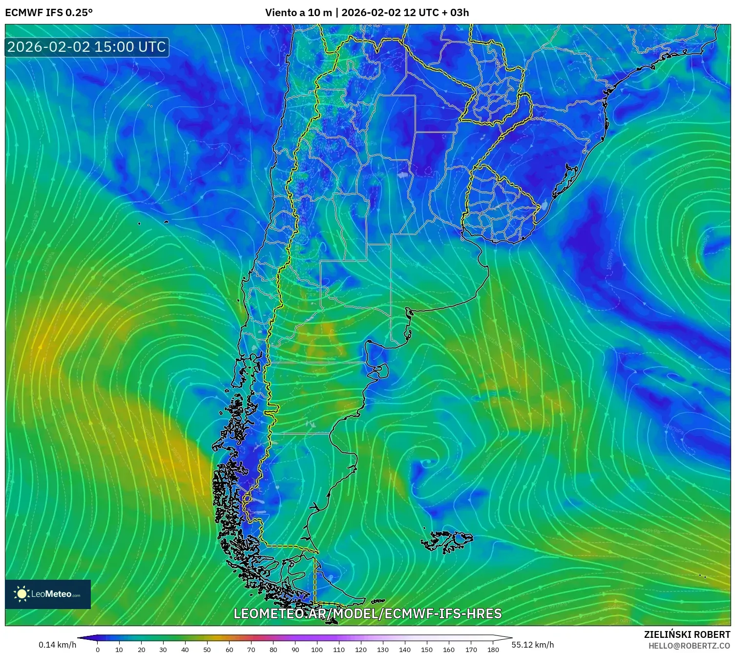 ECMWF IFS 0.25° model - Argentina, Viento a 10 m