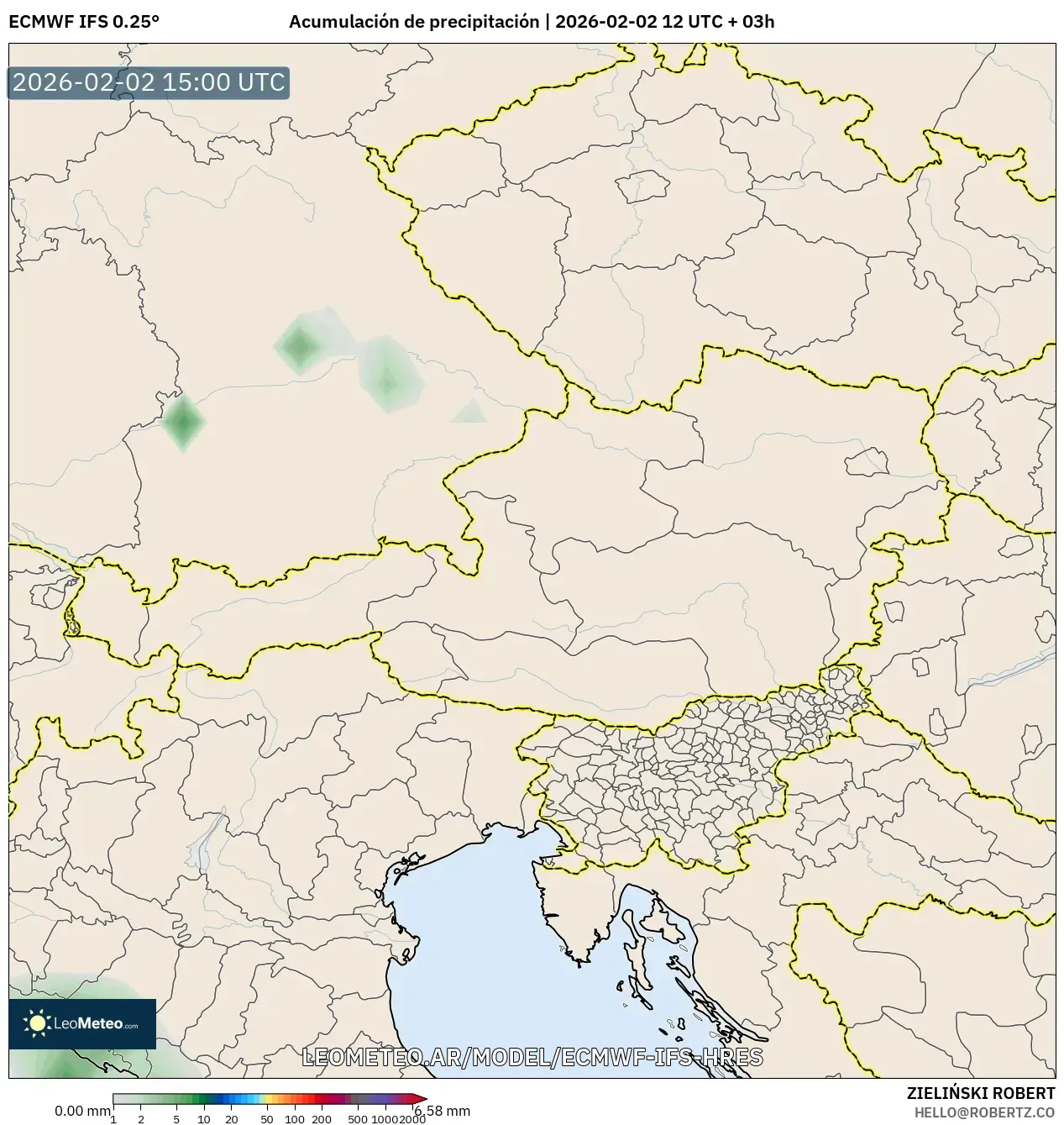 ECMWF IFS 0.25° model - Austria, Acumulación de precipitación