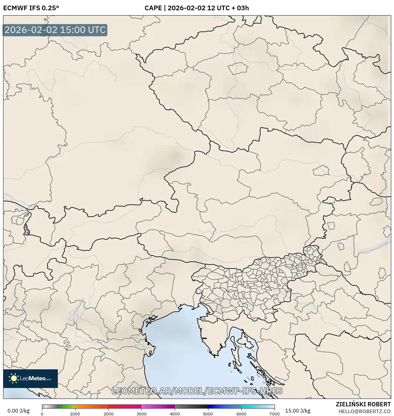 ECMWF IFS 0.25° model - Austria, CAPE
