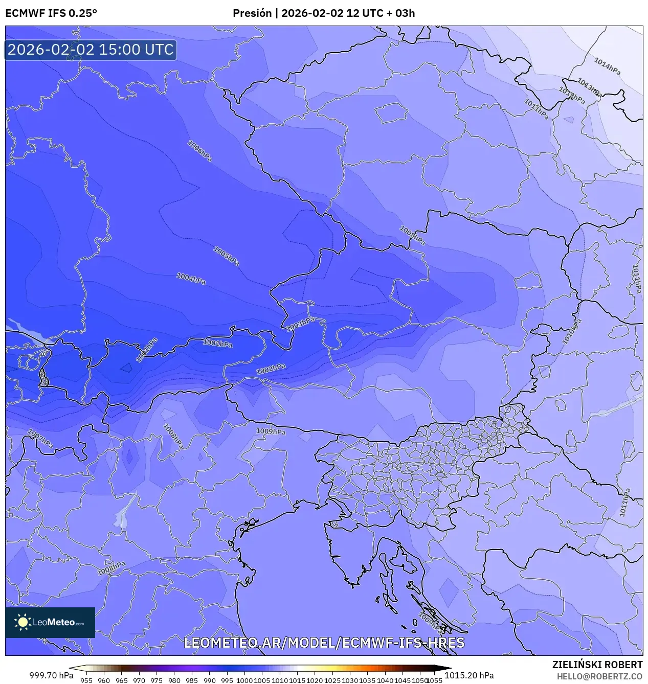 ECMWF IFS 0.25° model - Austria, Presión