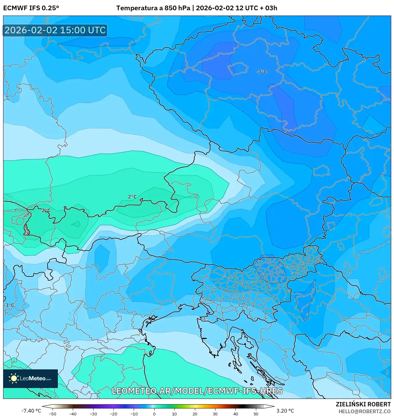 ECMWF IFS 0.25° model - Austria, Temperatura a 850 hPa