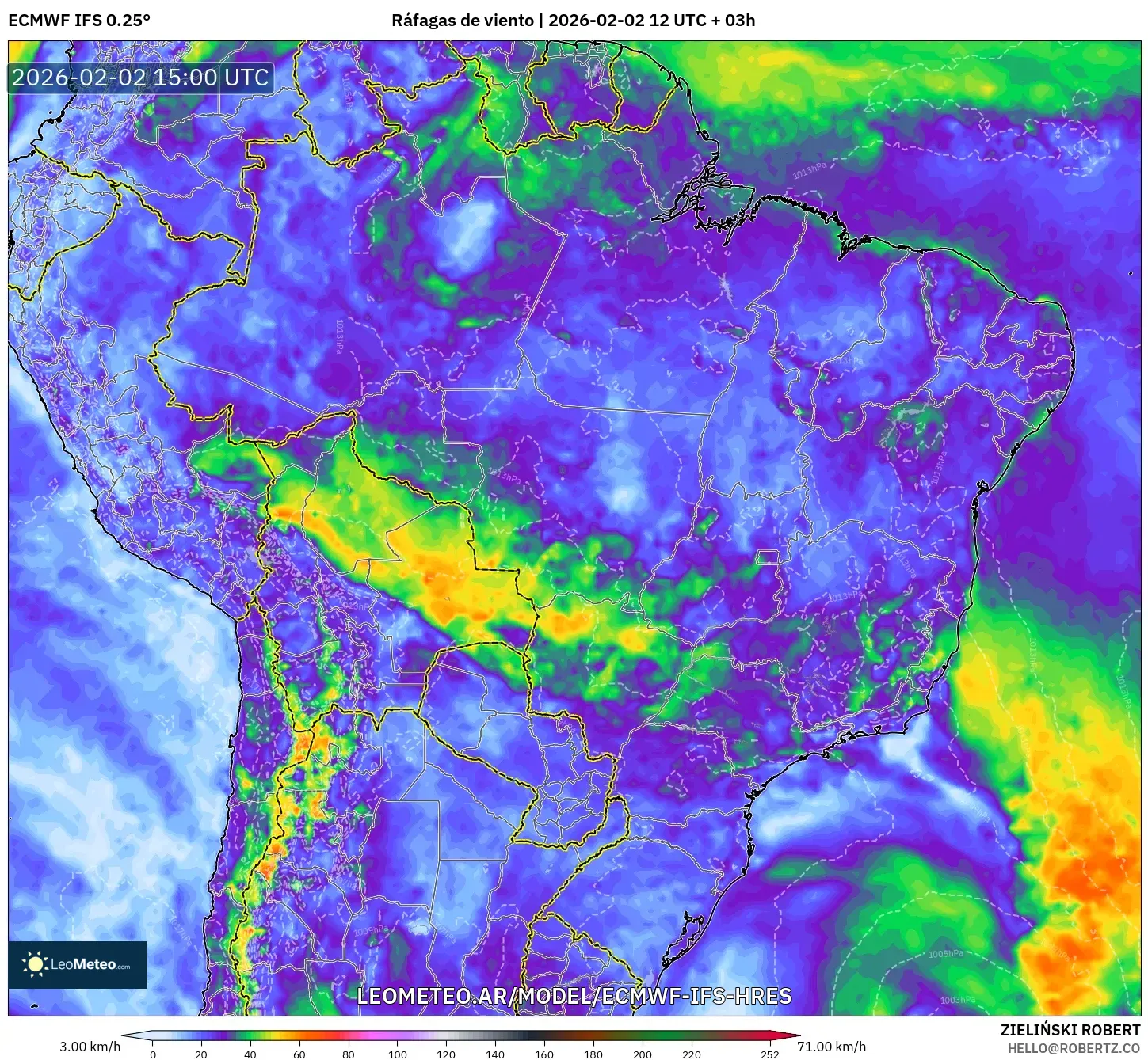 ECMWF IFS 0.25° model - Brasil, Ráfagas de viento