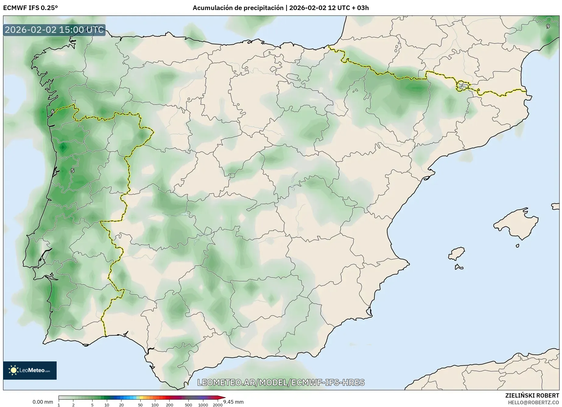 ECMWF IFS 0.25° model - España, Acumulación de precipitación