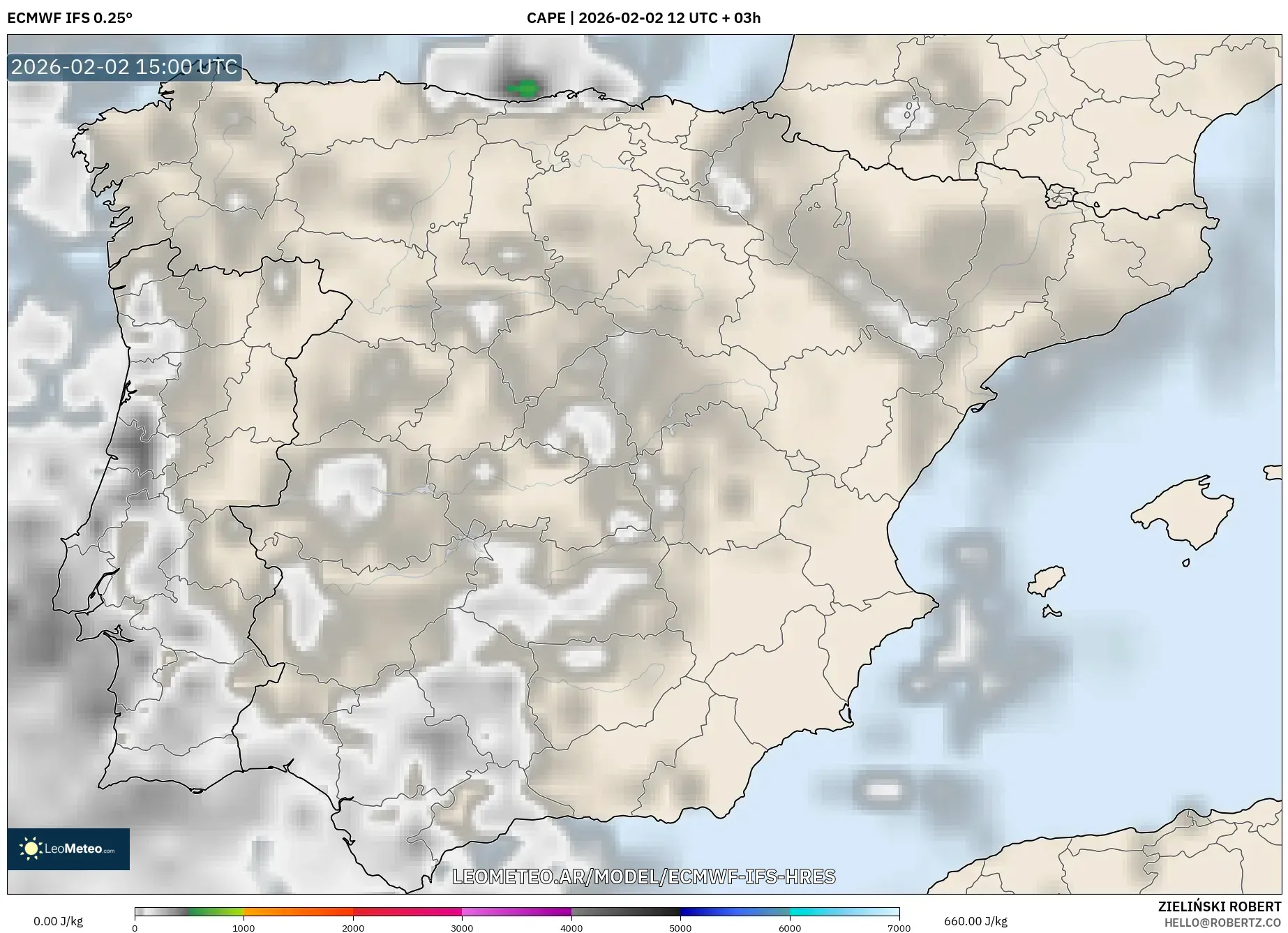 ECMWF IFS 0.25° model - España, CAPE