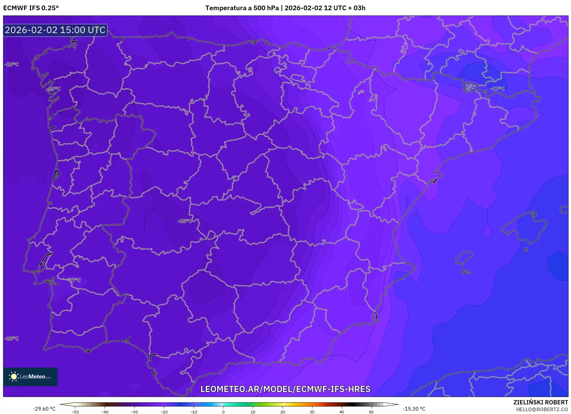 ECMWF IFS 0.25° model - España, Temperatura a 500 hPa