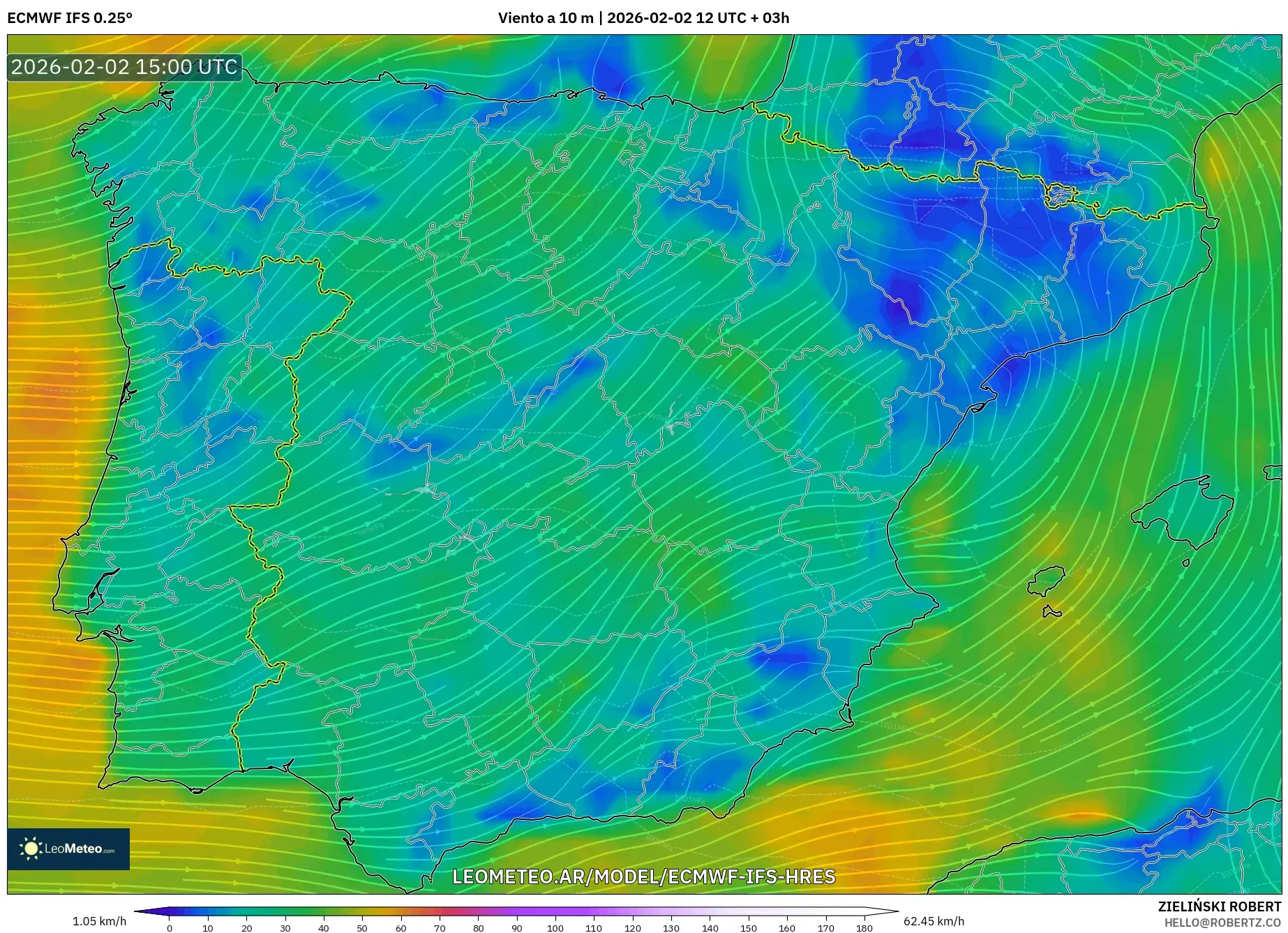 ECMWF IFS 0.25° model - España, Viento a 10 m