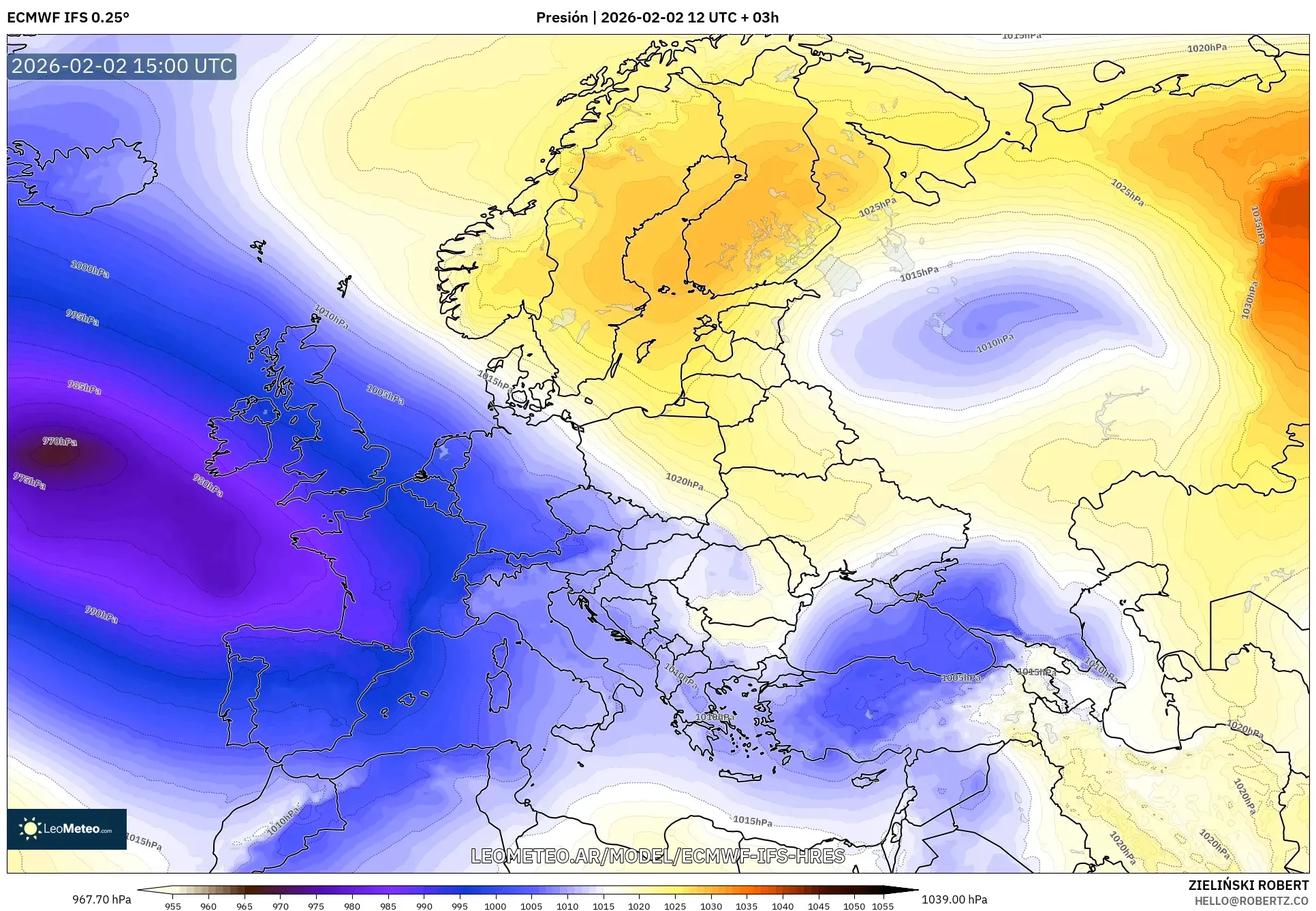 ECMWF IFS 0.25° model - Europa, Presión