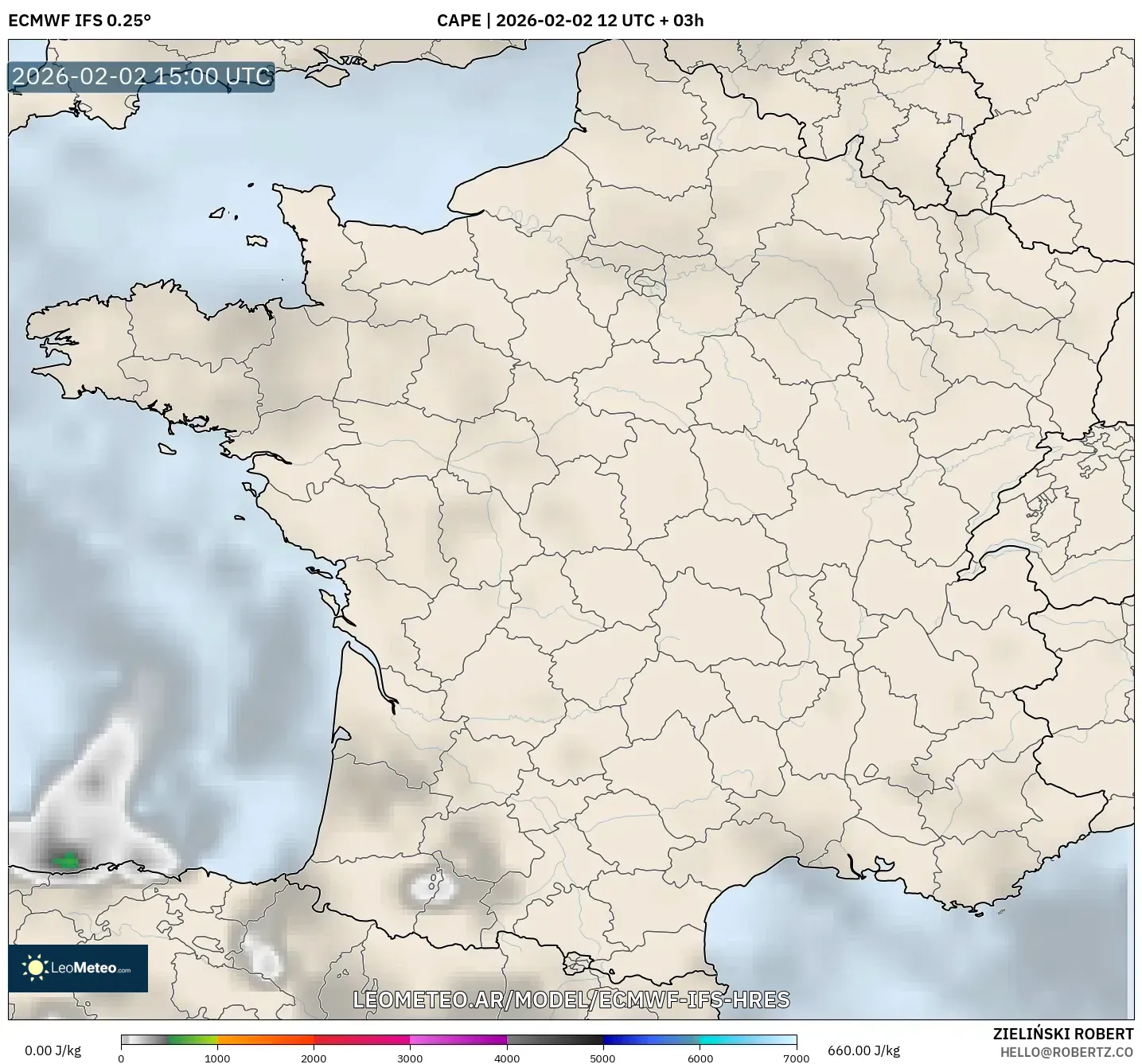 ECMWF IFS 0.25° model - Francia, CAPE