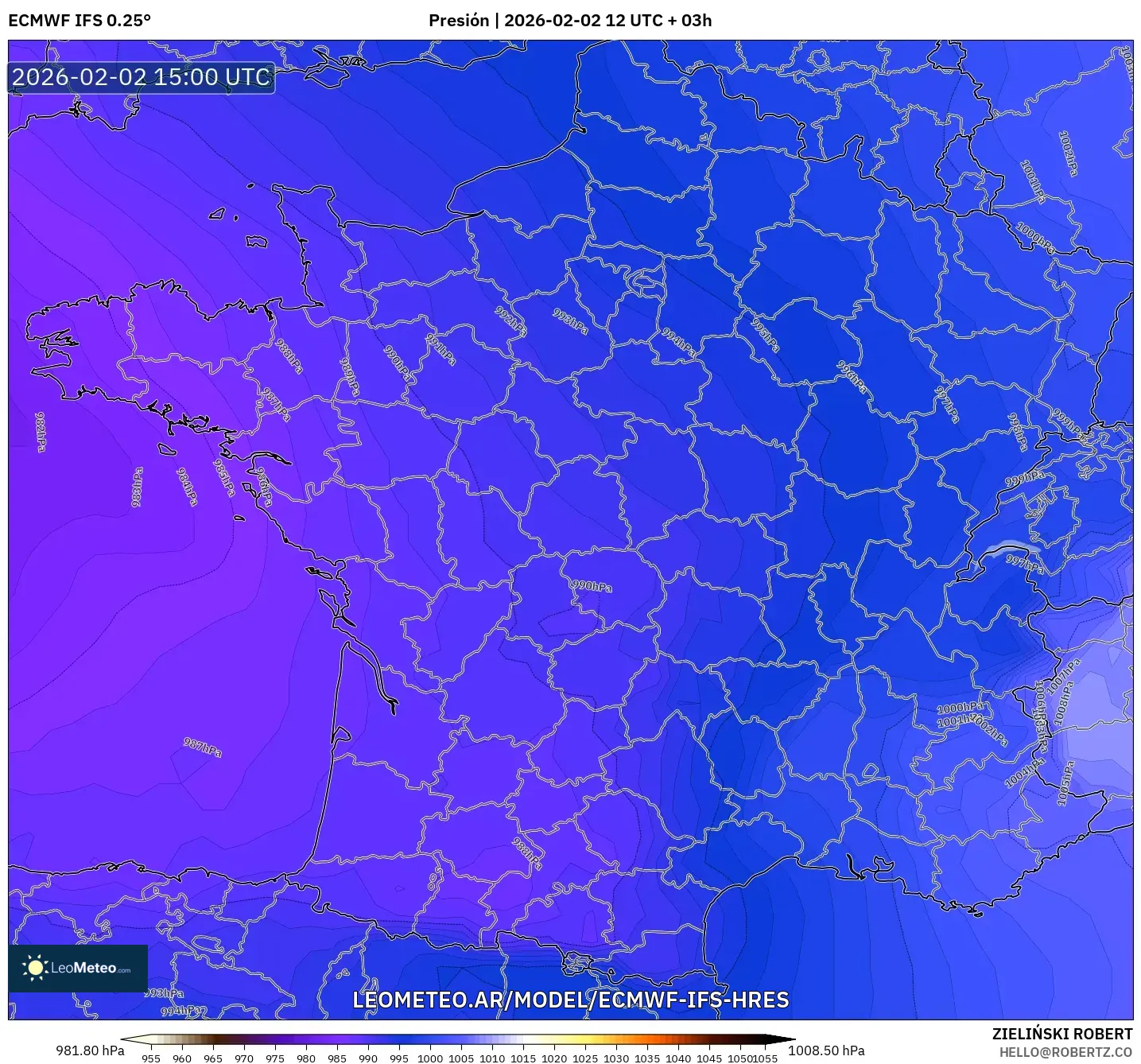ECMWF IFS 0.25° model - Francia, Presión