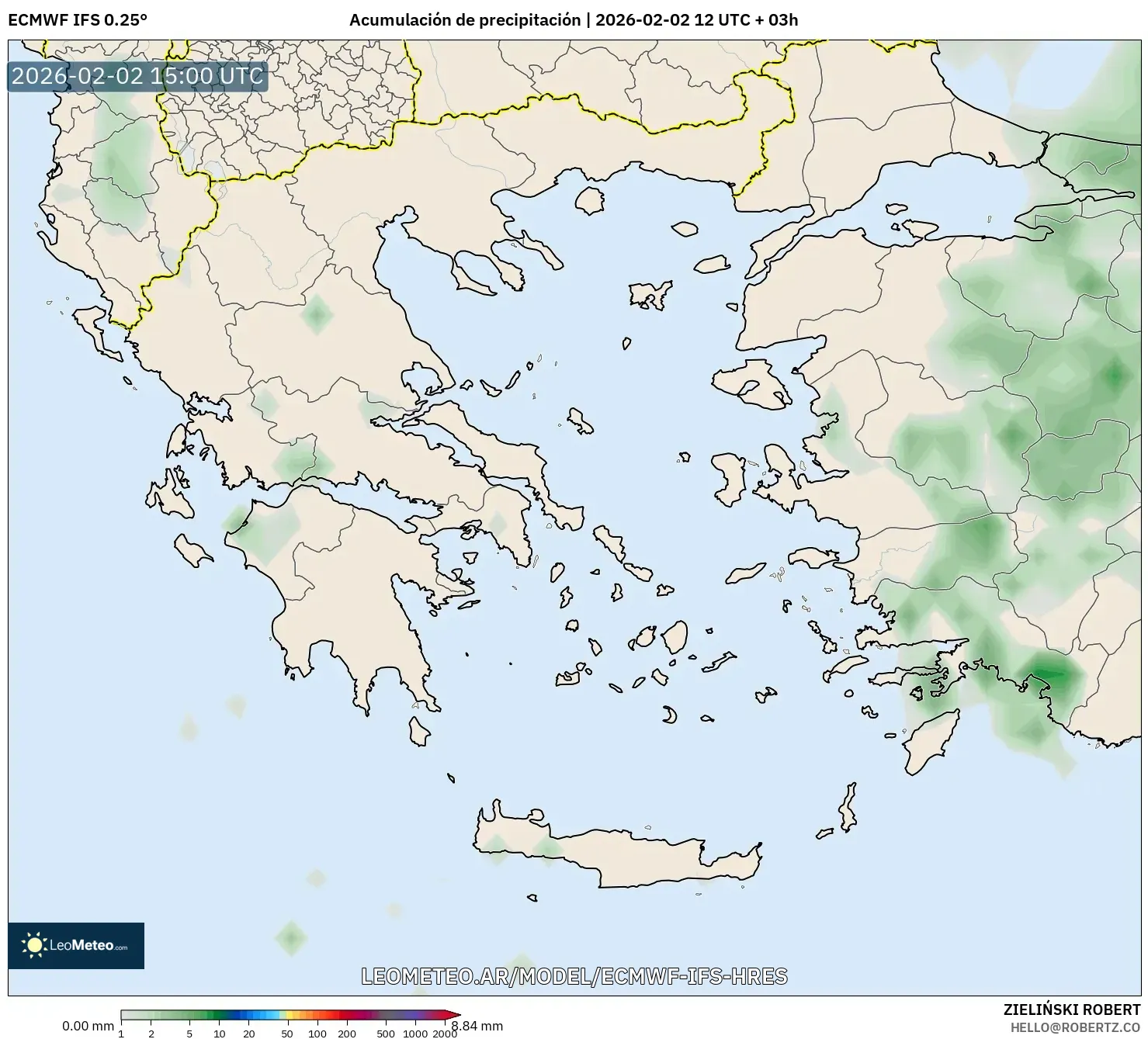 ECMWF IFS 0.25° model - Grecia, Acumulación de precipitación
