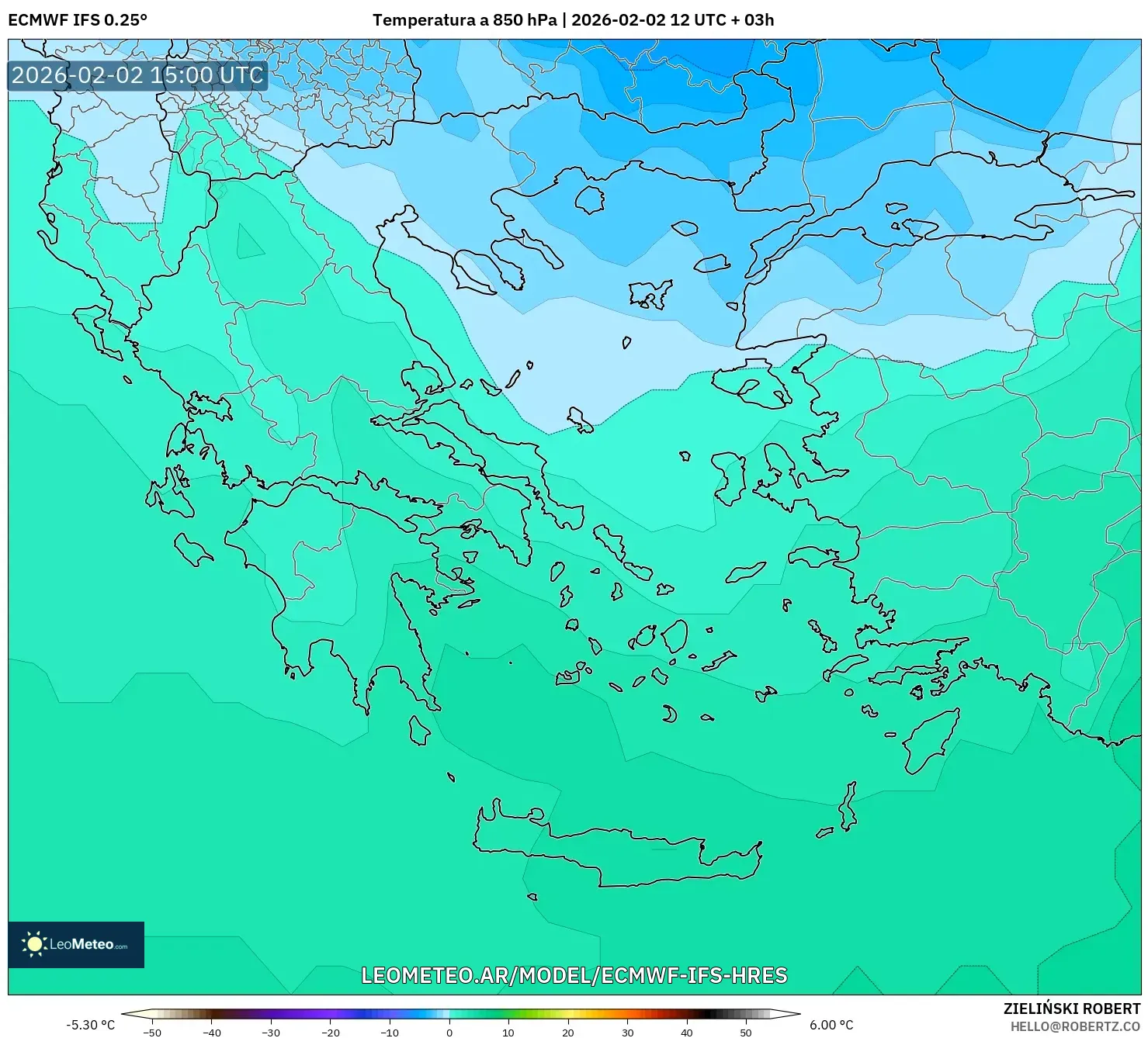 ECMWF IFS 0.25° model - Grecia, Temperatura a 850 hPa