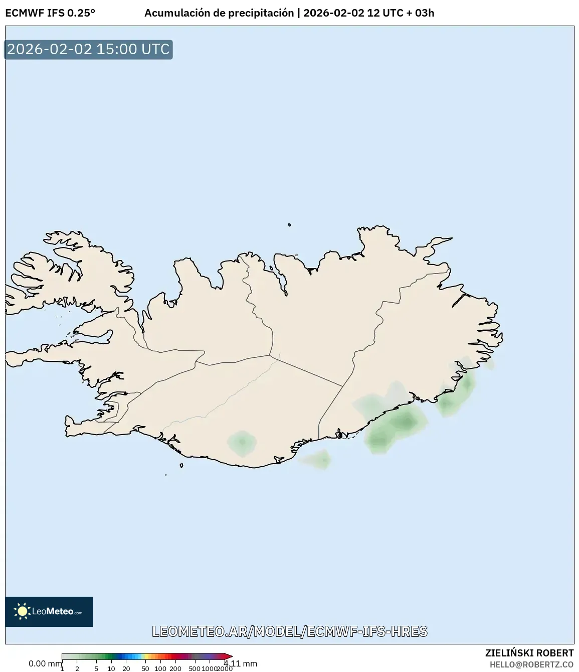 ECMWF IFS 0.25° model - Islandia, Acumulación de precipitación