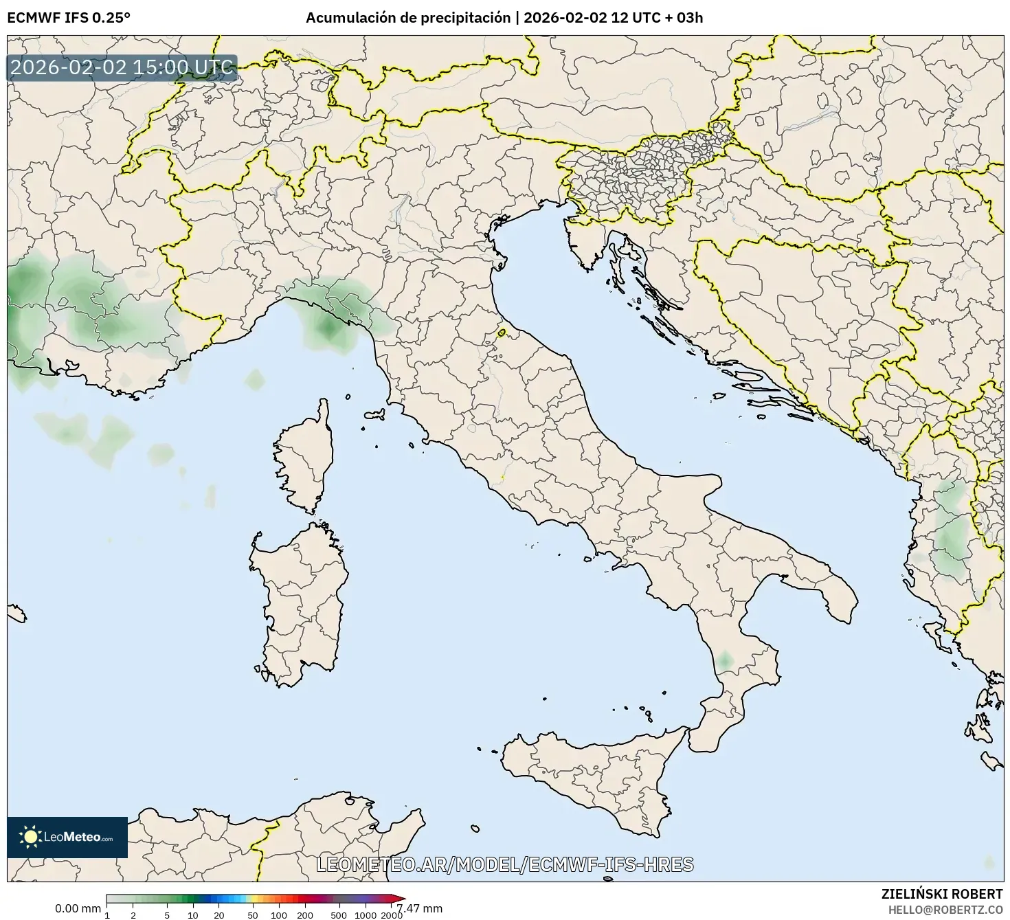ECMWF IFS 0.25° model - Italia, Acumulación de precipitación