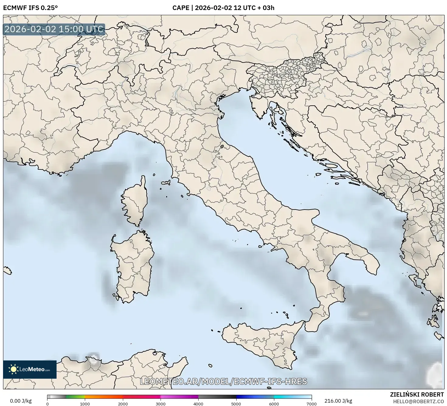 ECMWF IFS 0.25° model - Italia, CAPE