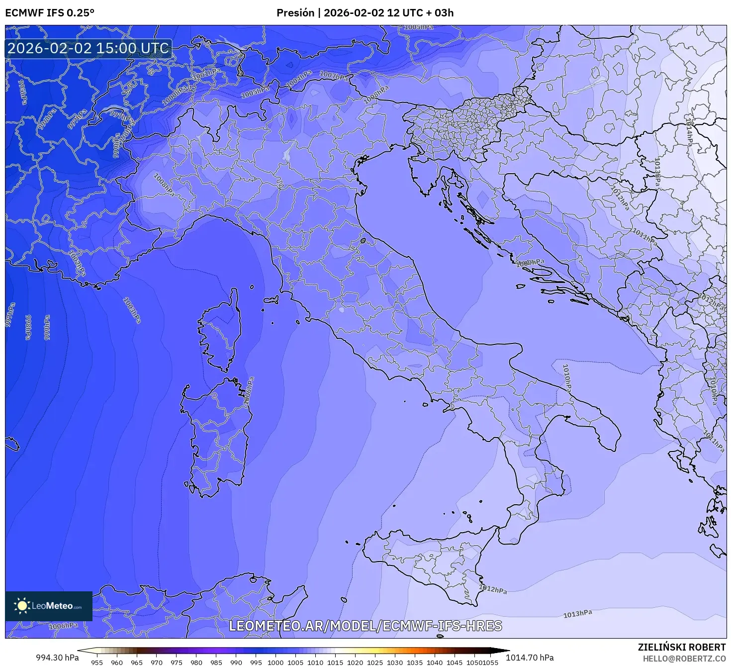ECMWF IFS 0.25° model - Italia, Presión