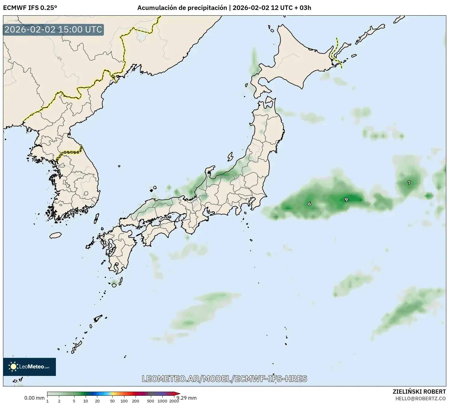 ECMWF IFS 0.25° model - Japón, Acumulación de precipitación