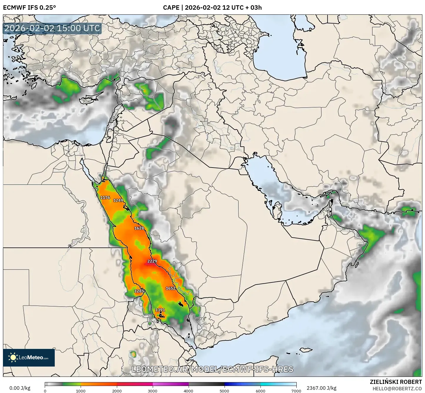 ECMWF IFS 0.25° model - Oriente Medio, CAPE