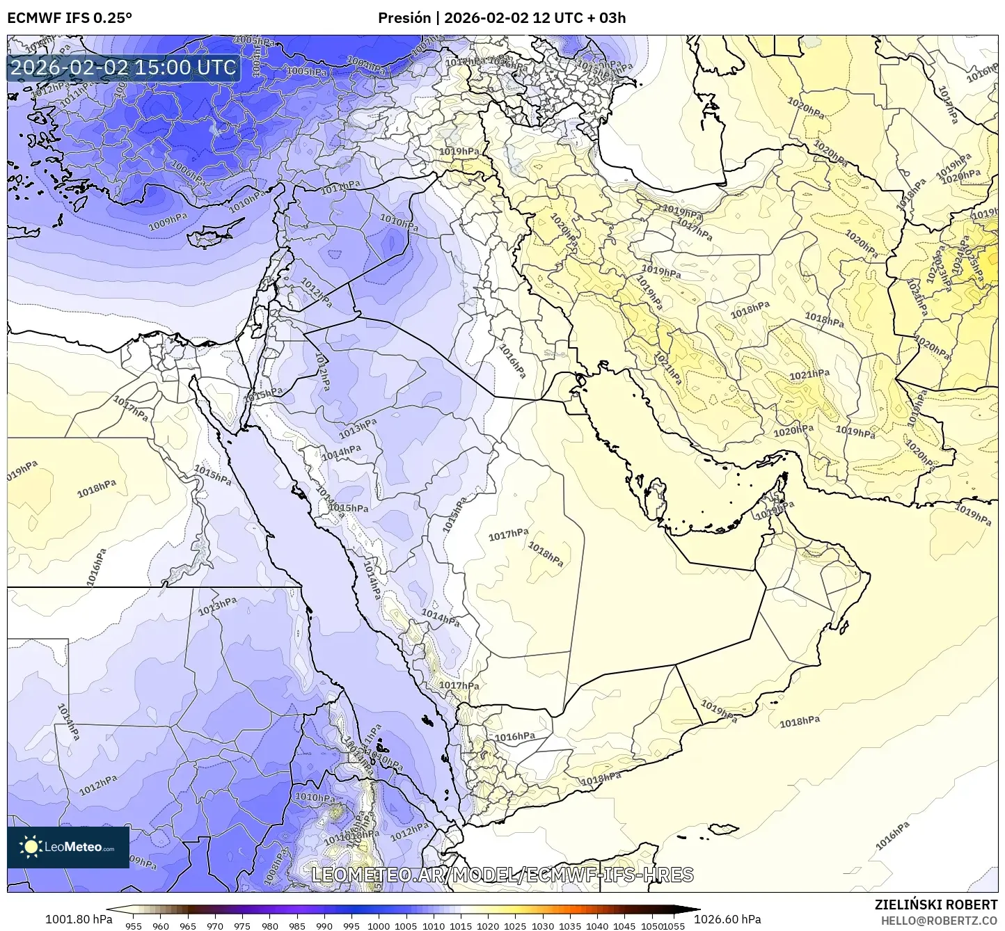 ECMWF IFS 0.25° model - Oriente Medio, Presión