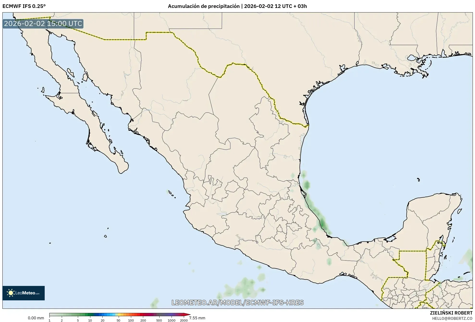 ECMWF IFS 0.25° model - México, Acumulación de precipitación