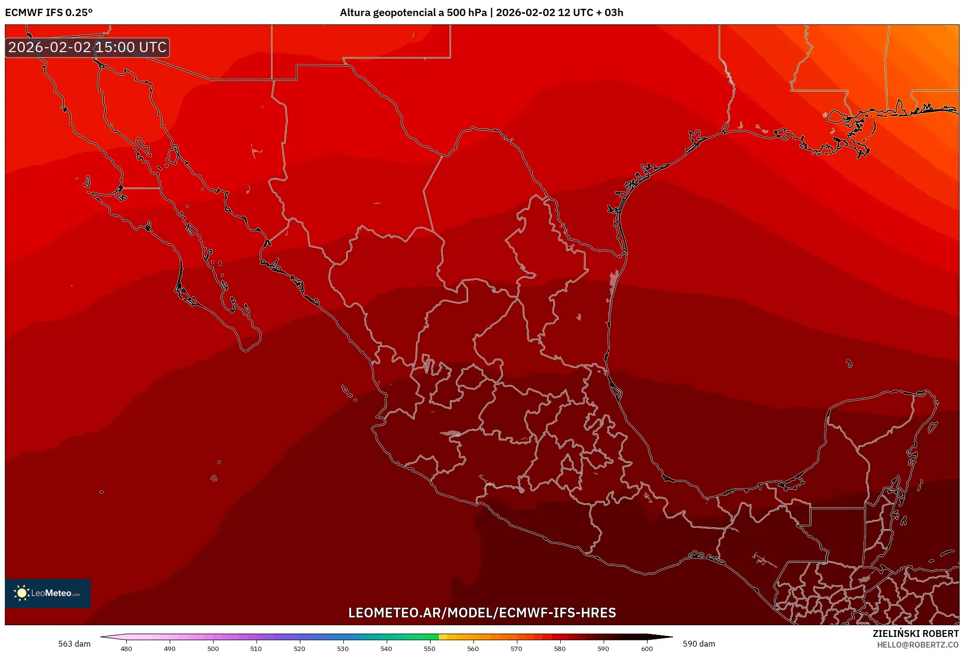 ECMWF IFS 0.25° model - México, Altura geopotencial a 500 hPa