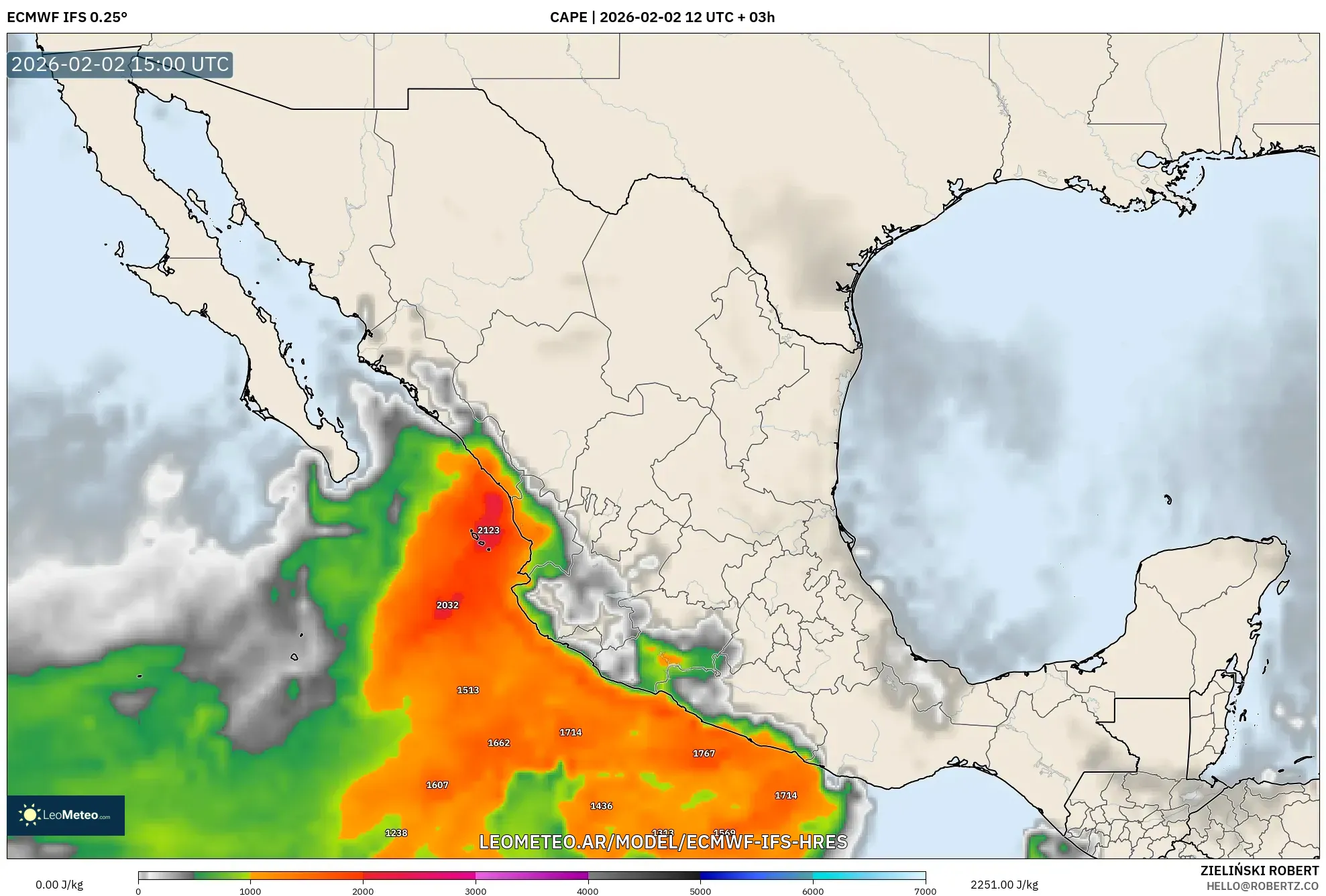 ECMWF IFS 0.25° model - México, CAPE