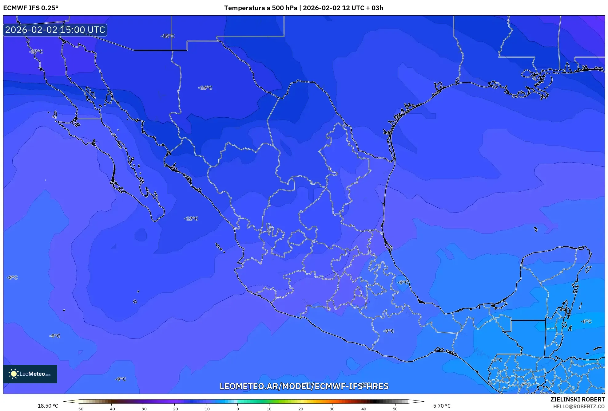 ECMWF IFS 0.25° model - México, Temperatura a 500 hPa
