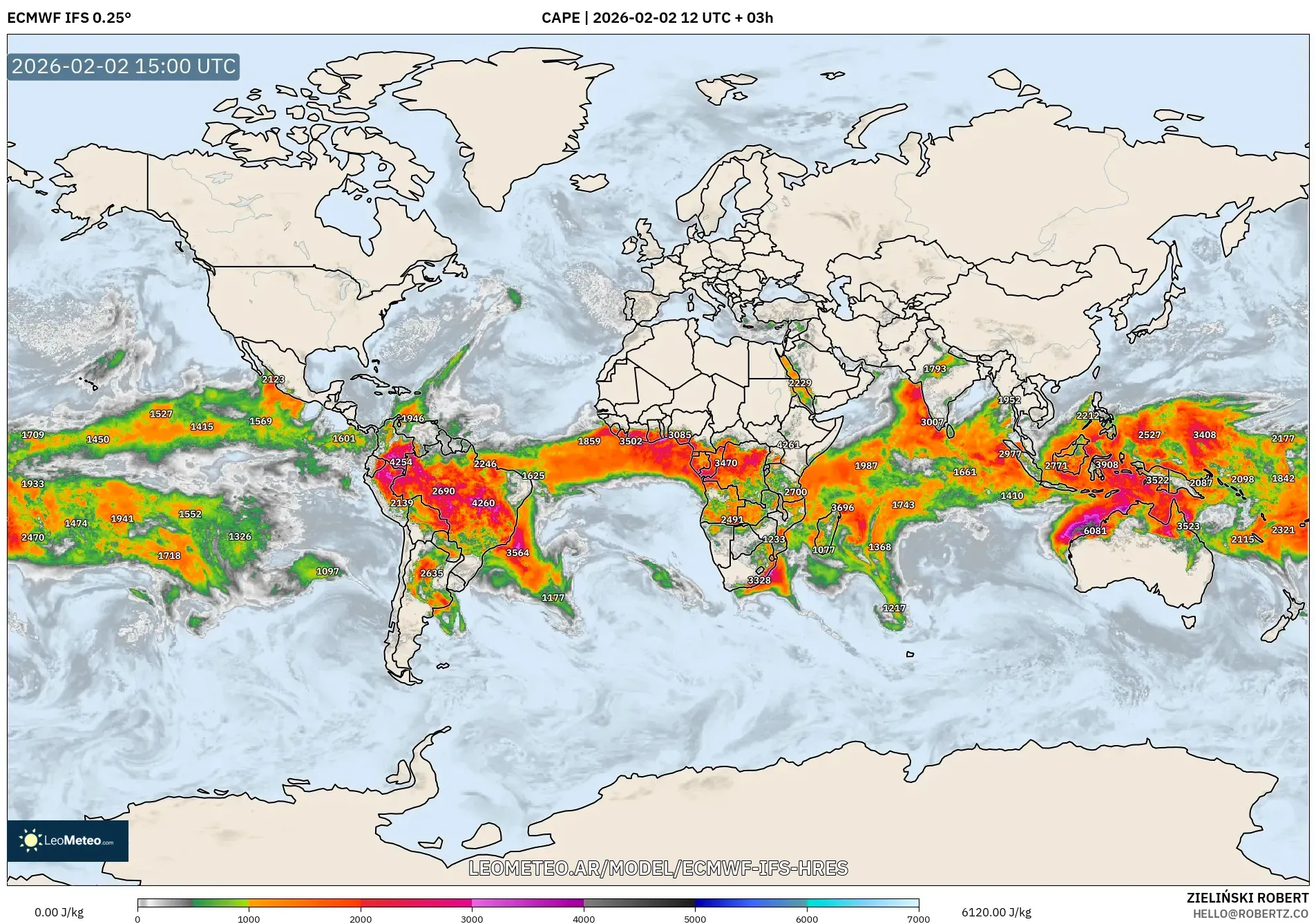 ECMWF IFS 0.25° model - Mundo, CAPE
