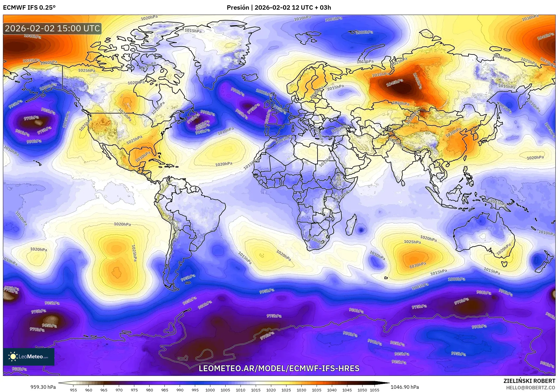 ECMWF IFS 0.25° model - Mundo, Presión