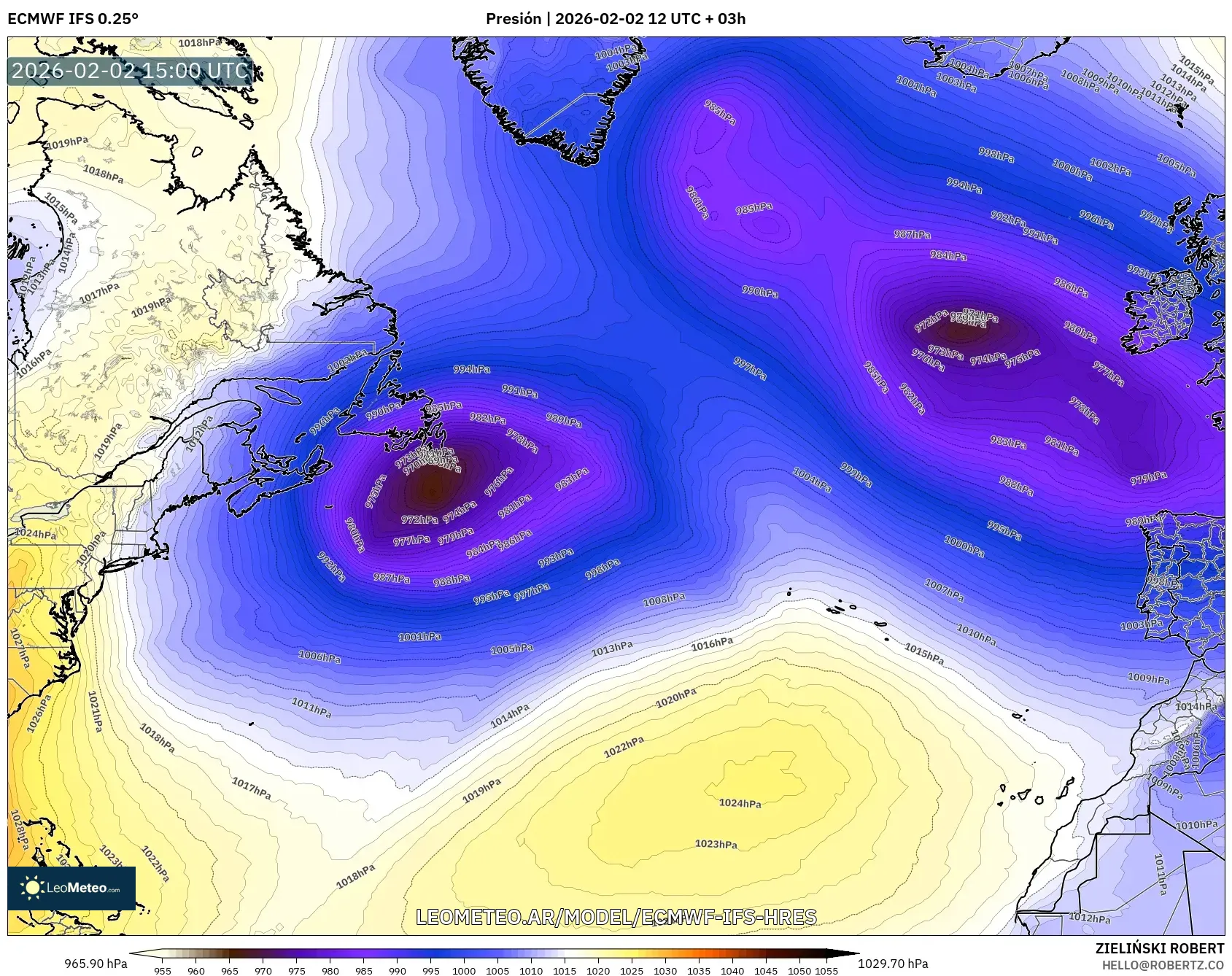 ECMWF IFS 0.25° model - Norte Atlántico, Presión