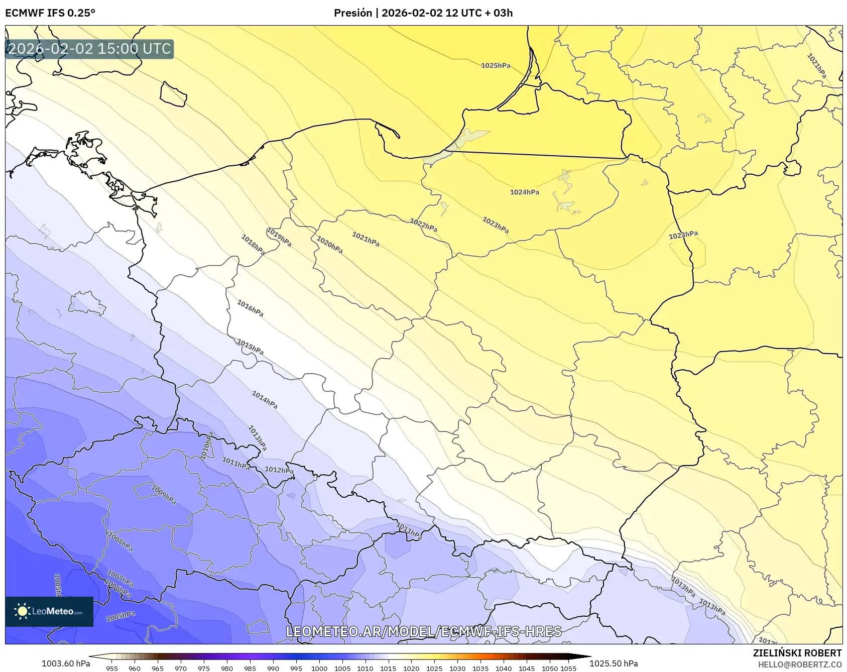 ECMWF IFS 0.25° model - Polonia, Presión