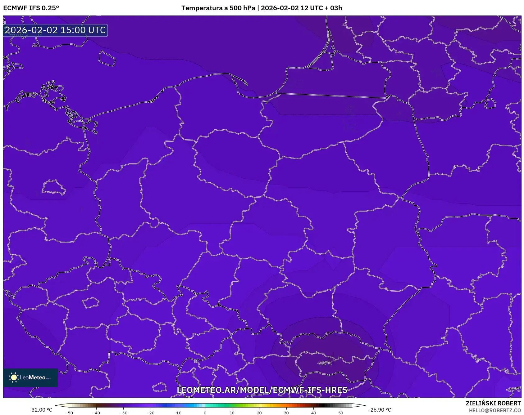 ECMWF IFS 0.25° model - Polonia, Temperatura a 500 hPa