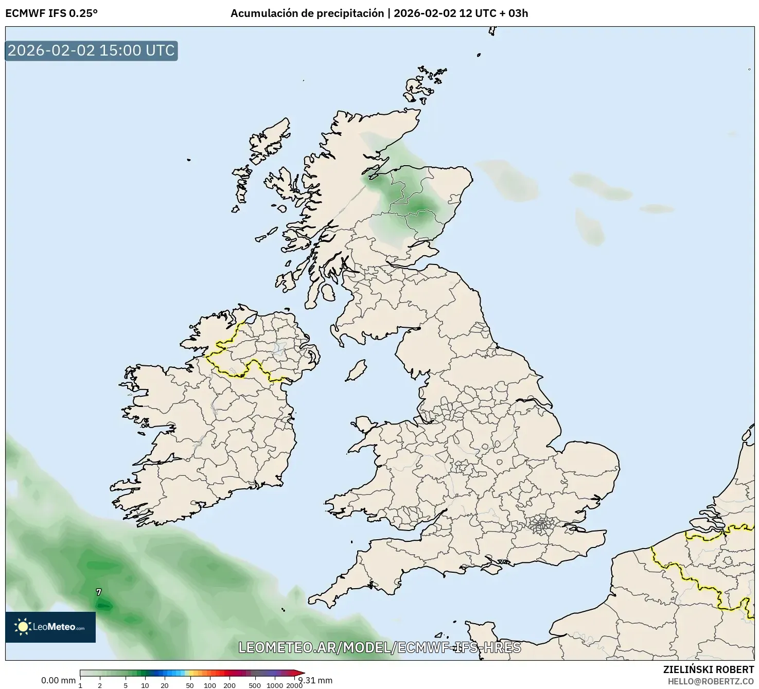 ECMWF IFS 0.25° model - Reino Unido, Acumulación de precipitación