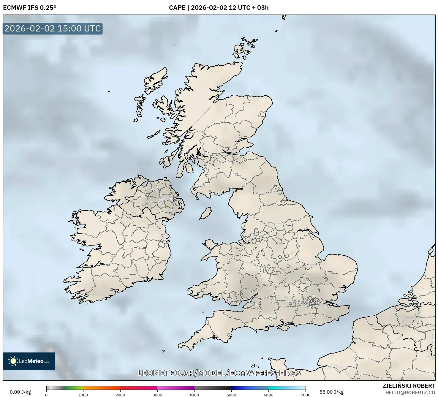 ECMWF IFS 0.25° model - Reino Unido, CAPE