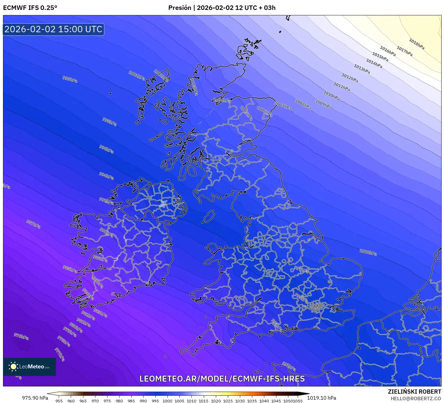 ECMWF IFS 0.25° model - Reino Unido, Presión