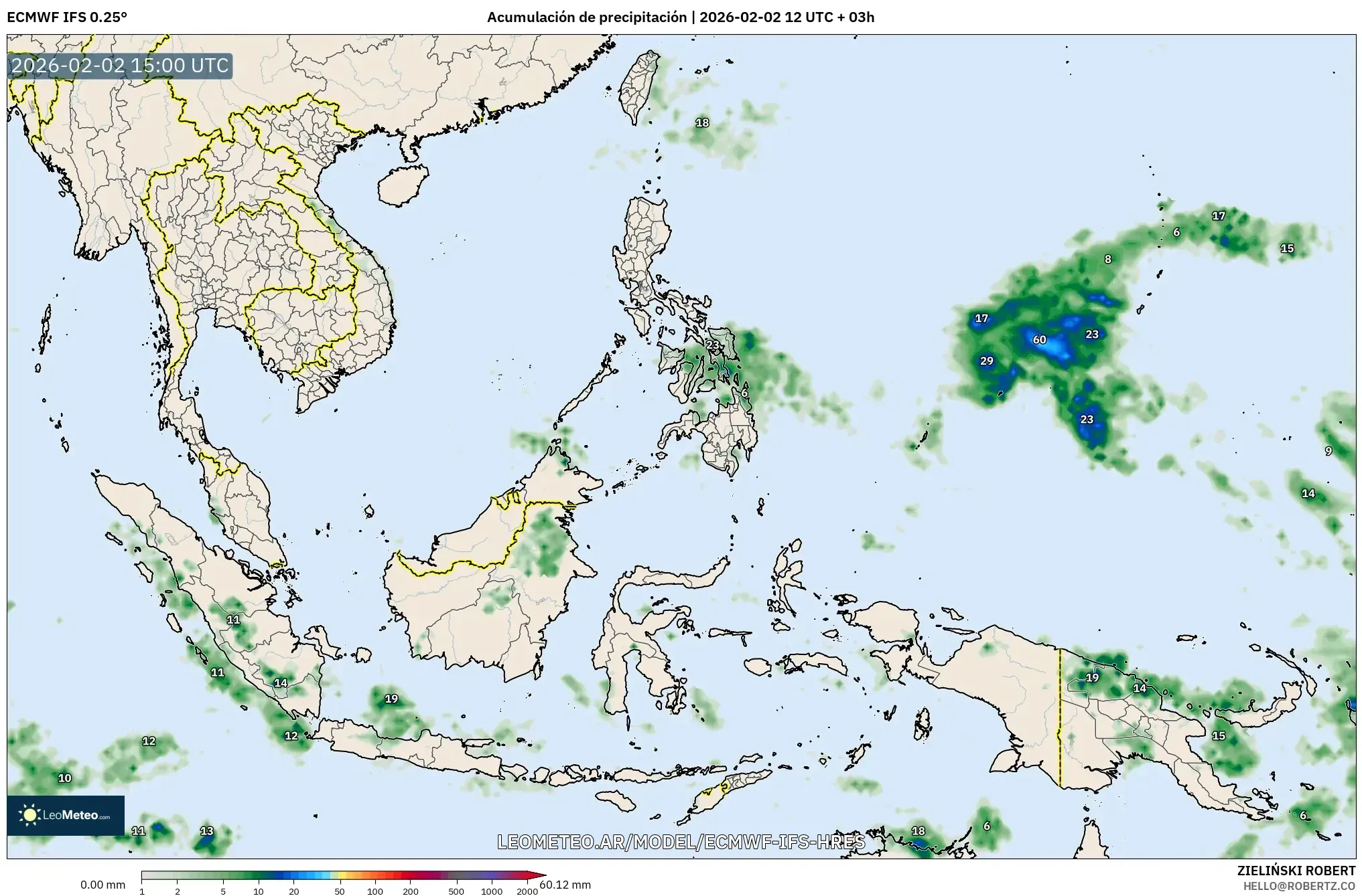 ECMWF IFS 0.25° model - Sudeste Asiático, Acumulación de precipitación